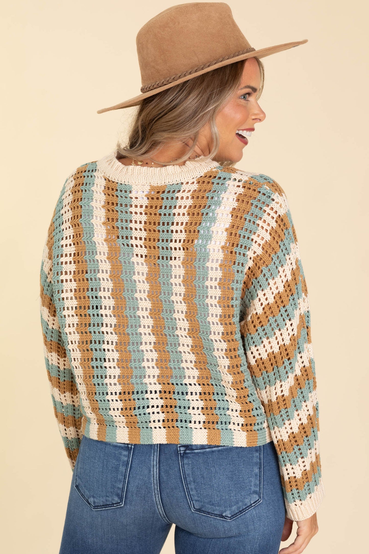 Camel And Pine Vertical Stripe Dolman Sweater