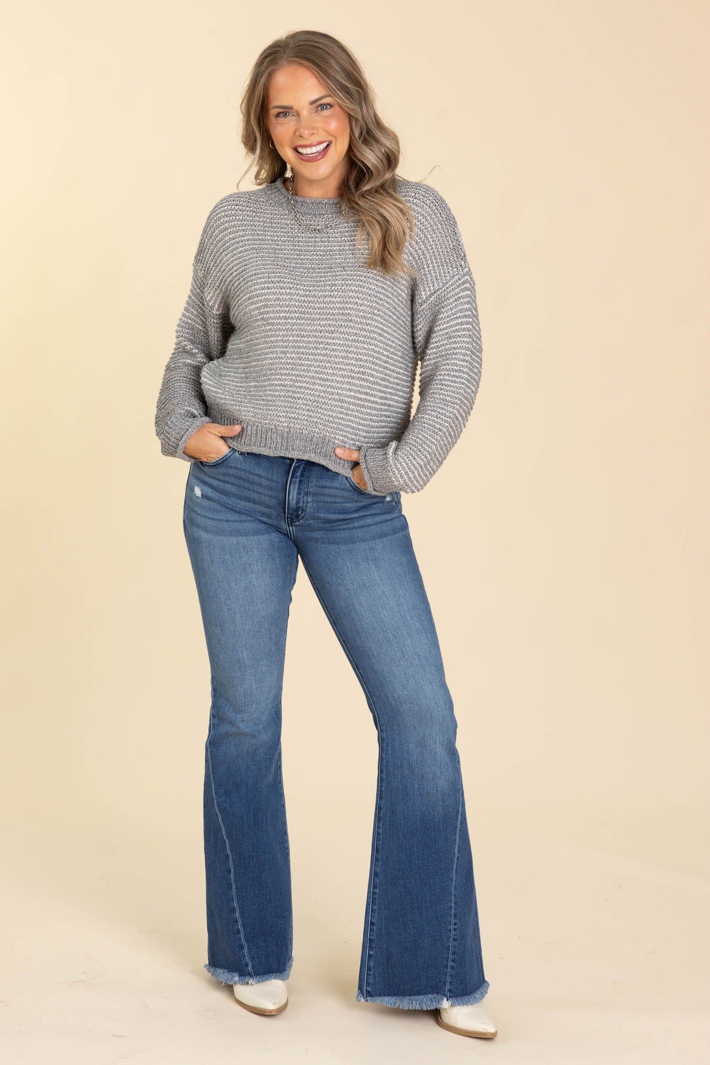 Grey Ribbed Textured Sweater