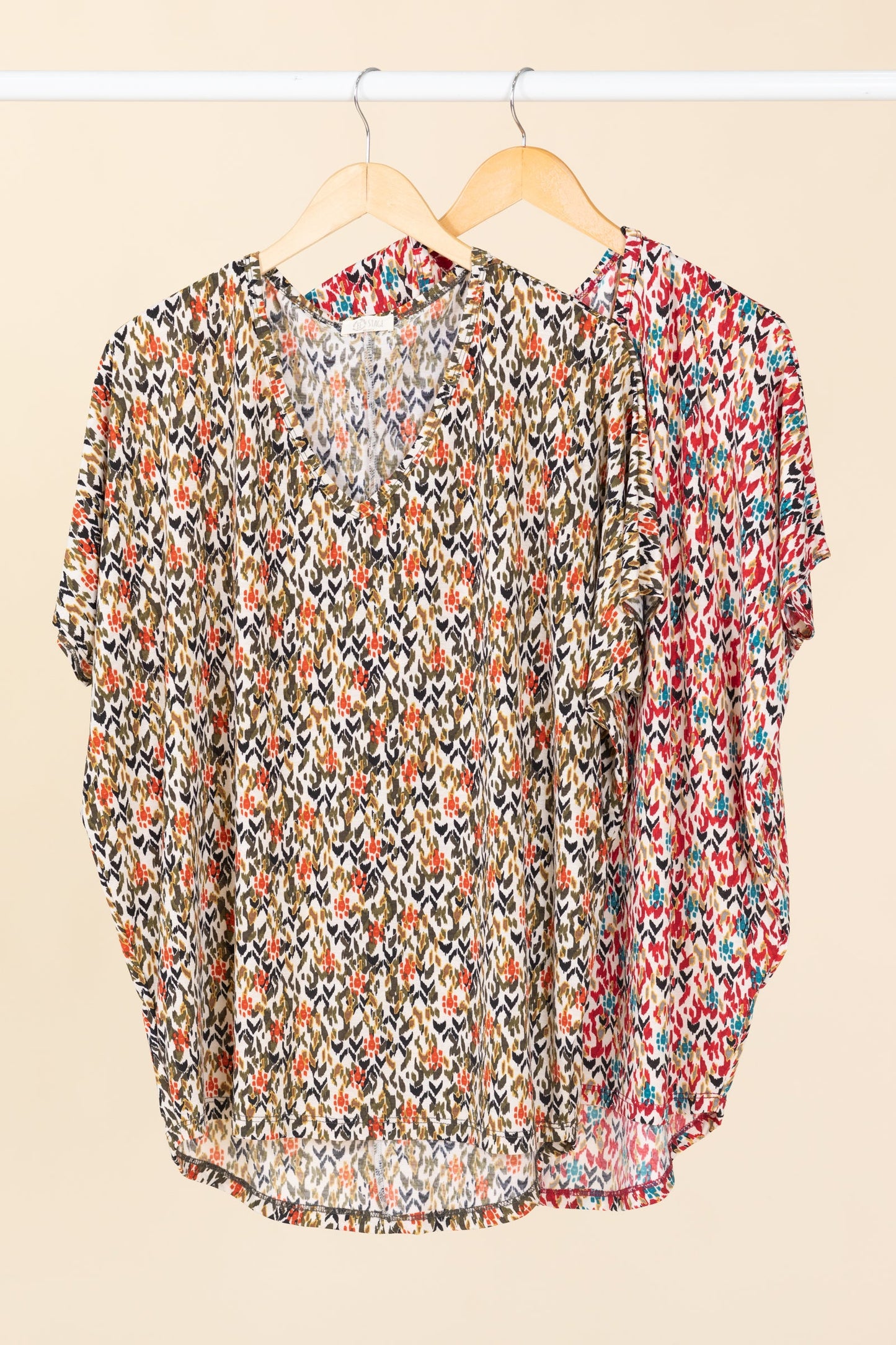 Printed Dolman Short Sleeve Wrinkle Free Top