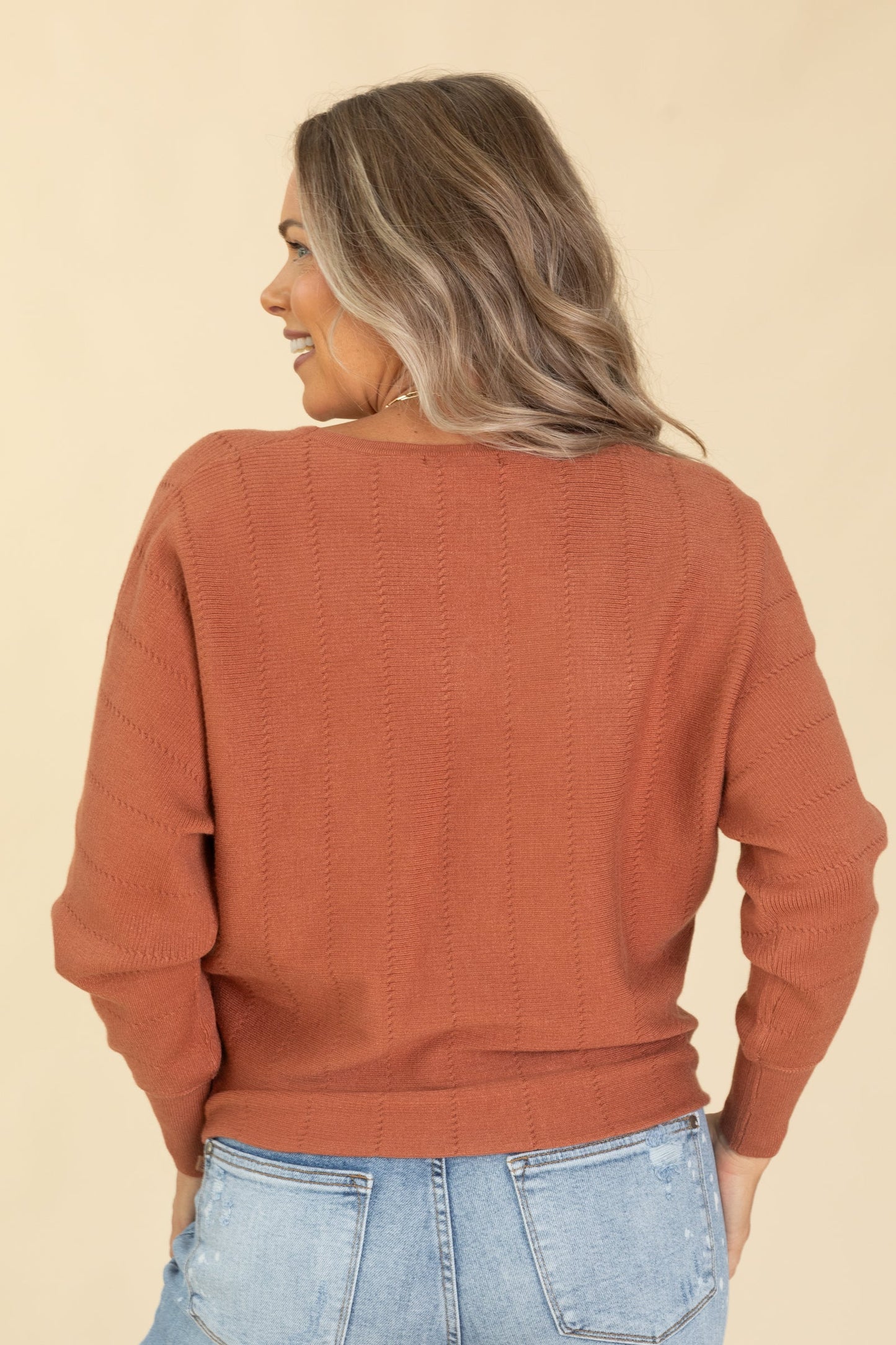 Vertically Textured Boat Neck Sweaters