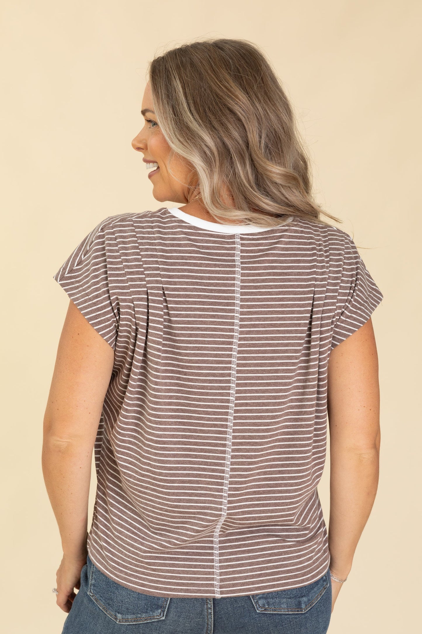 Stripe Casual Knit Tops With Shoulder Detail