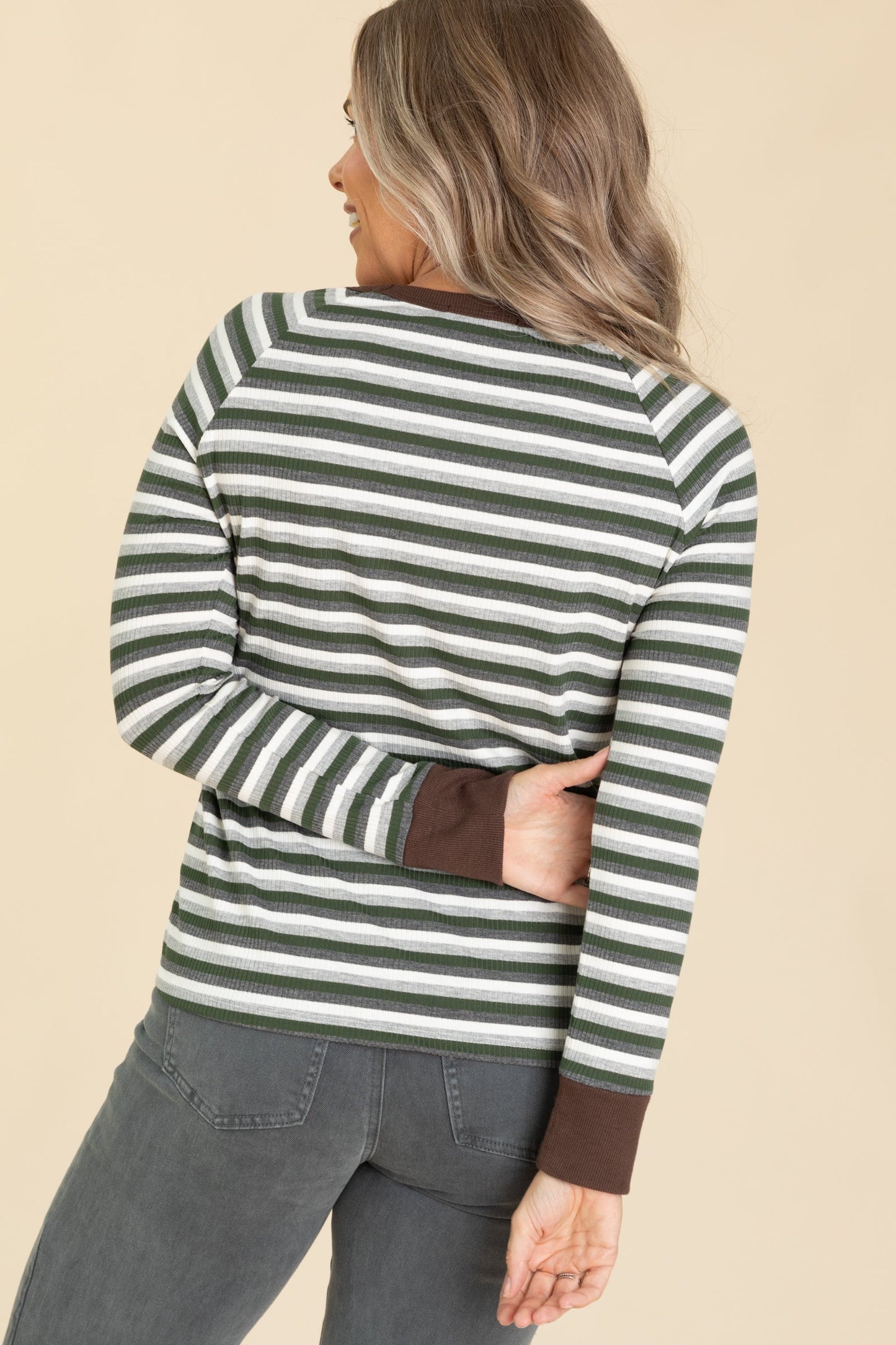 Multicolor Stripe Long Sleeve Knit Tops