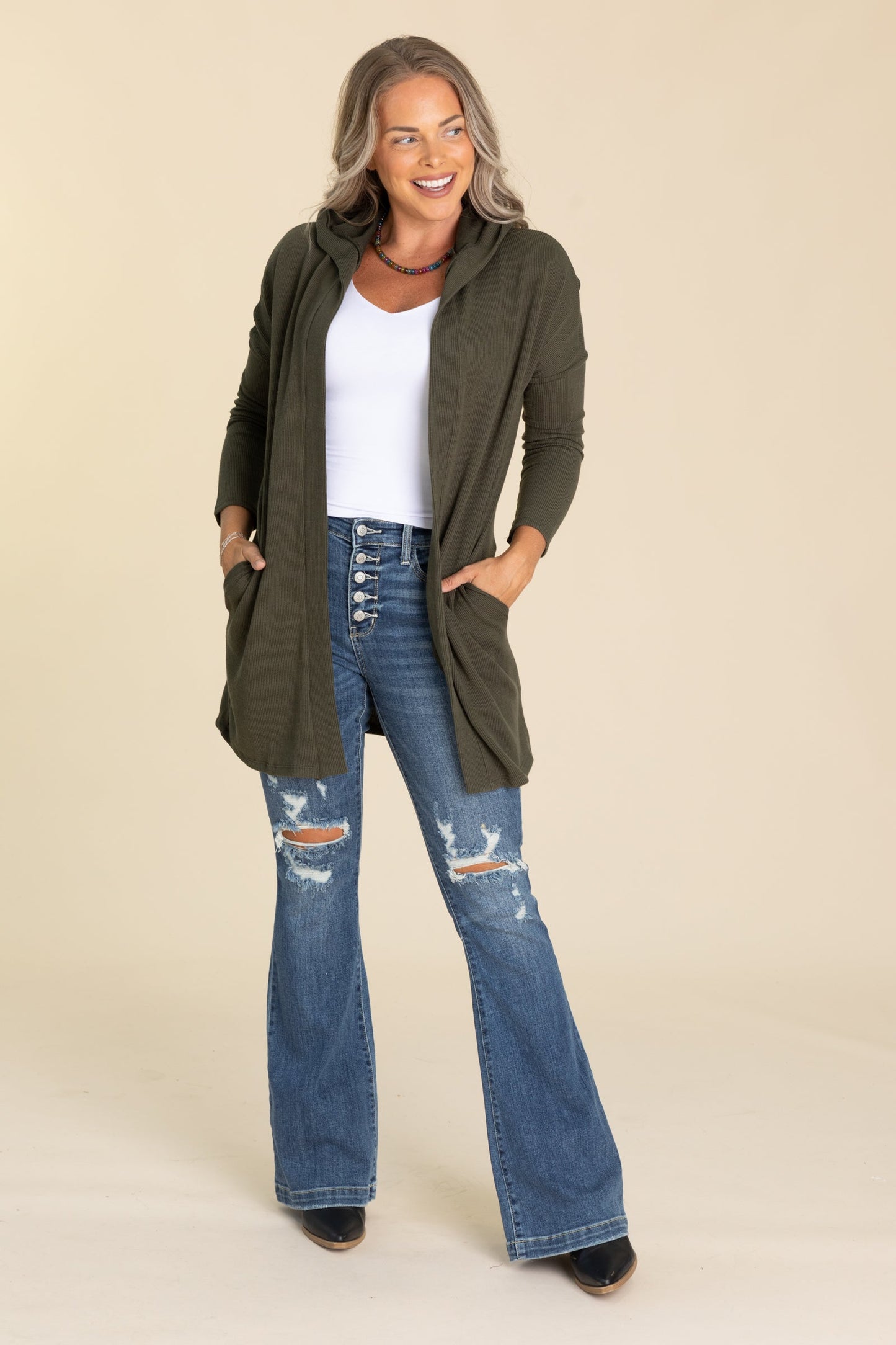 Solid Hoodie Duster Cardigans