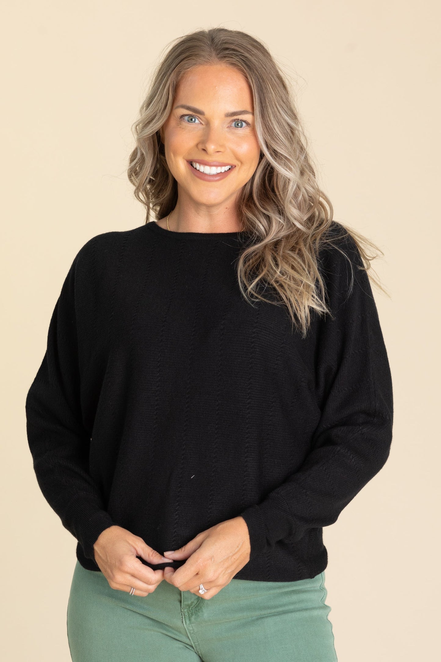 Vertically Textured Boat Neck Sweaters