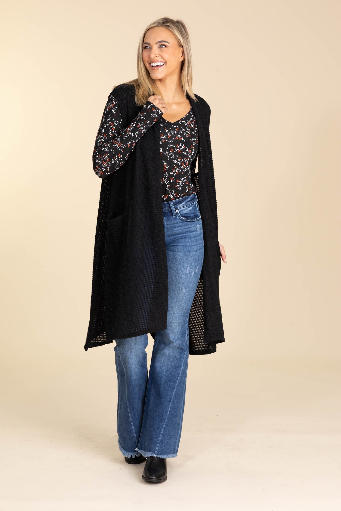 Waffle Knit Vest Cardigans With Pockets