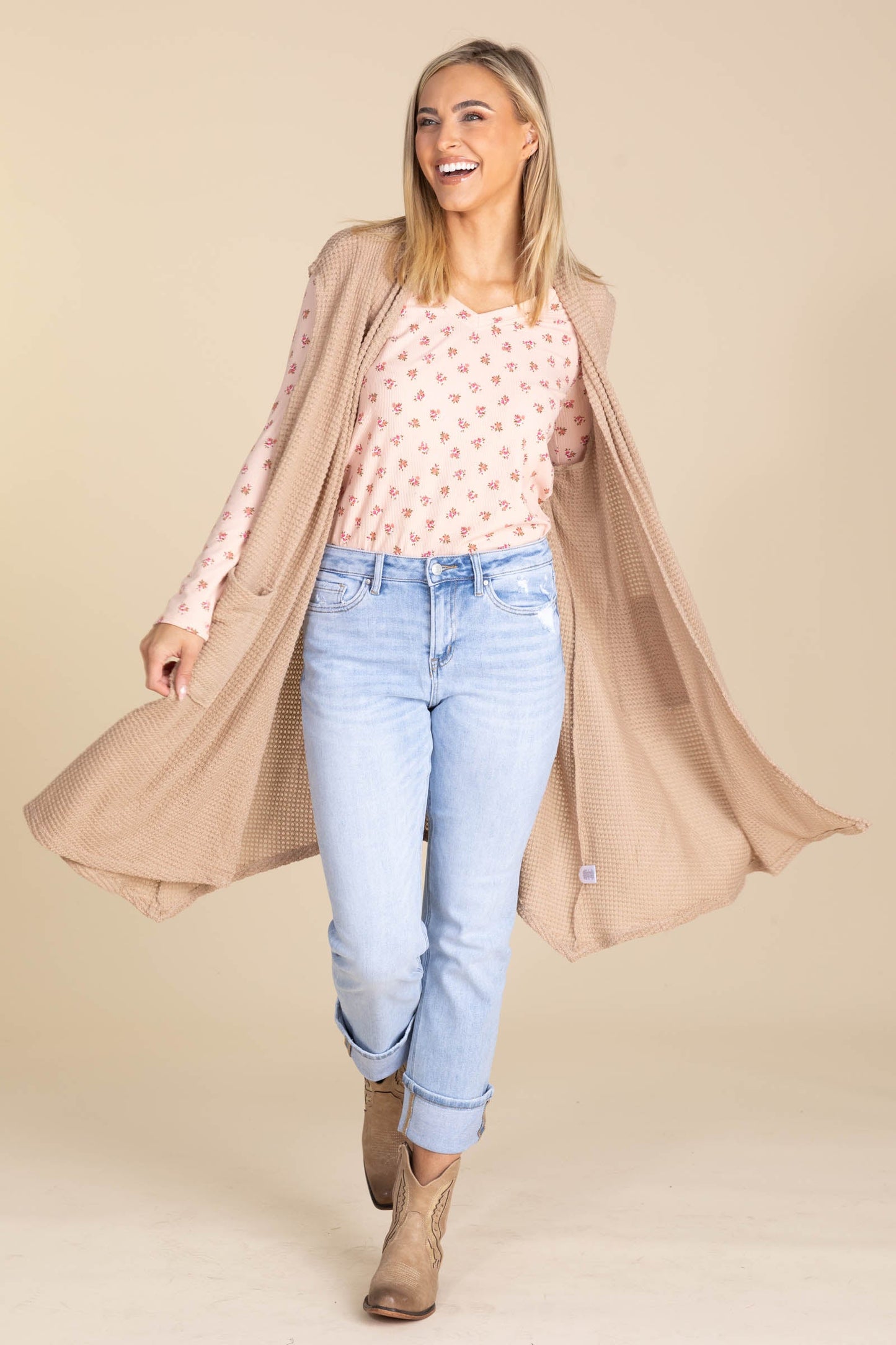 Waffle Knit Vest Cardigans With Pockets