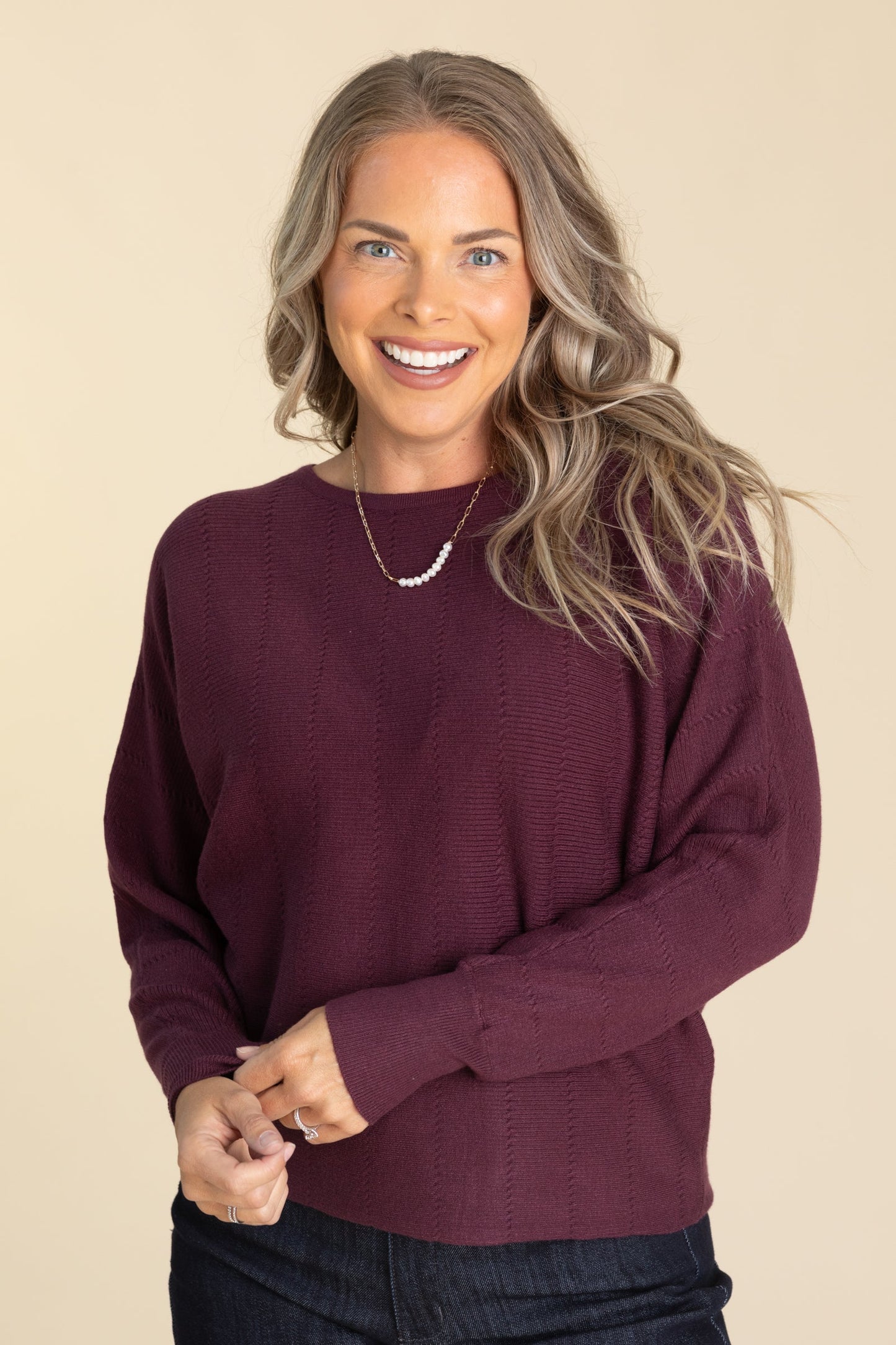 Vertically Textured Boat Neck Sweaters