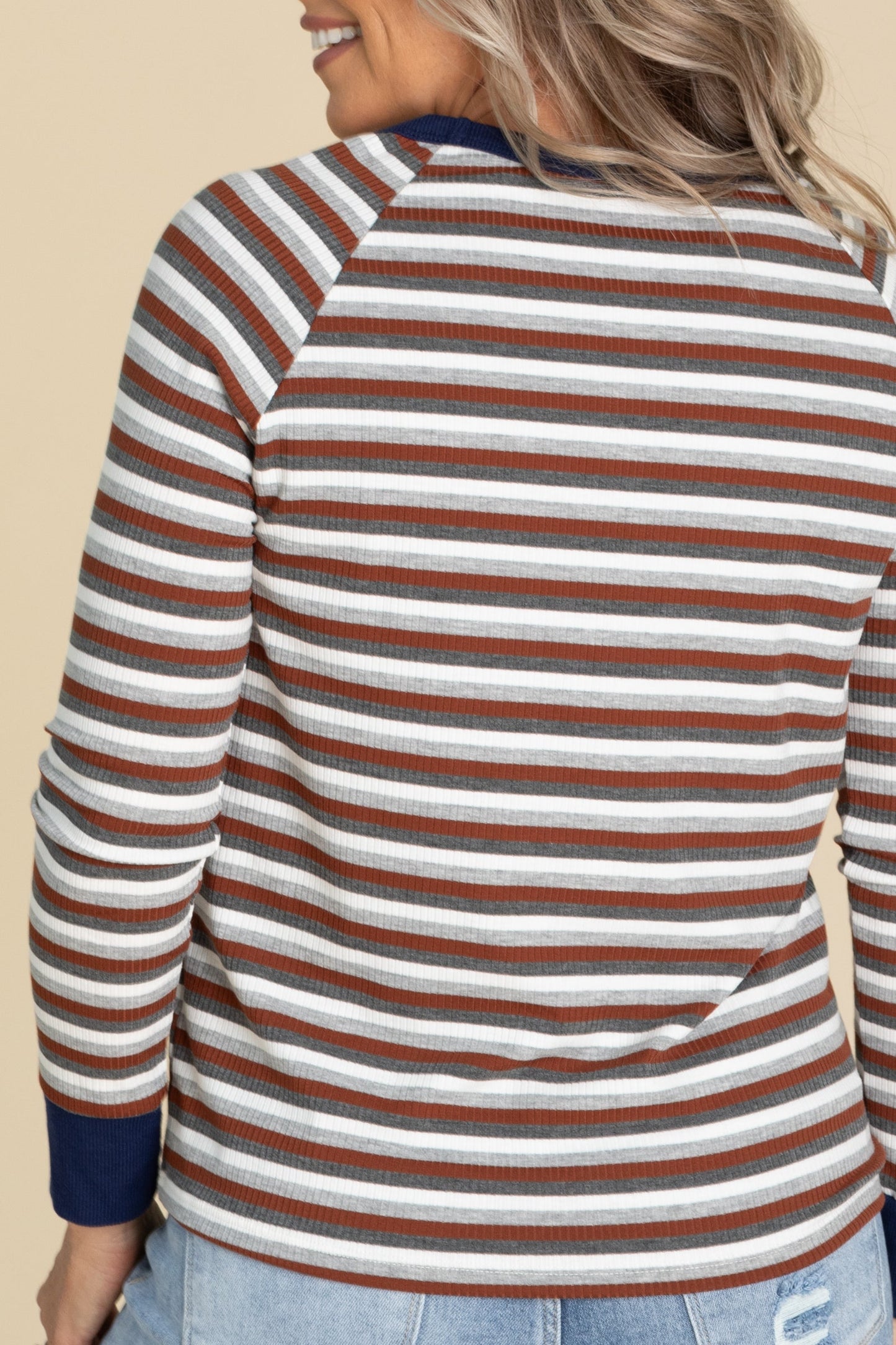 Multicolor Stripe Long Sleeve Knit Tops