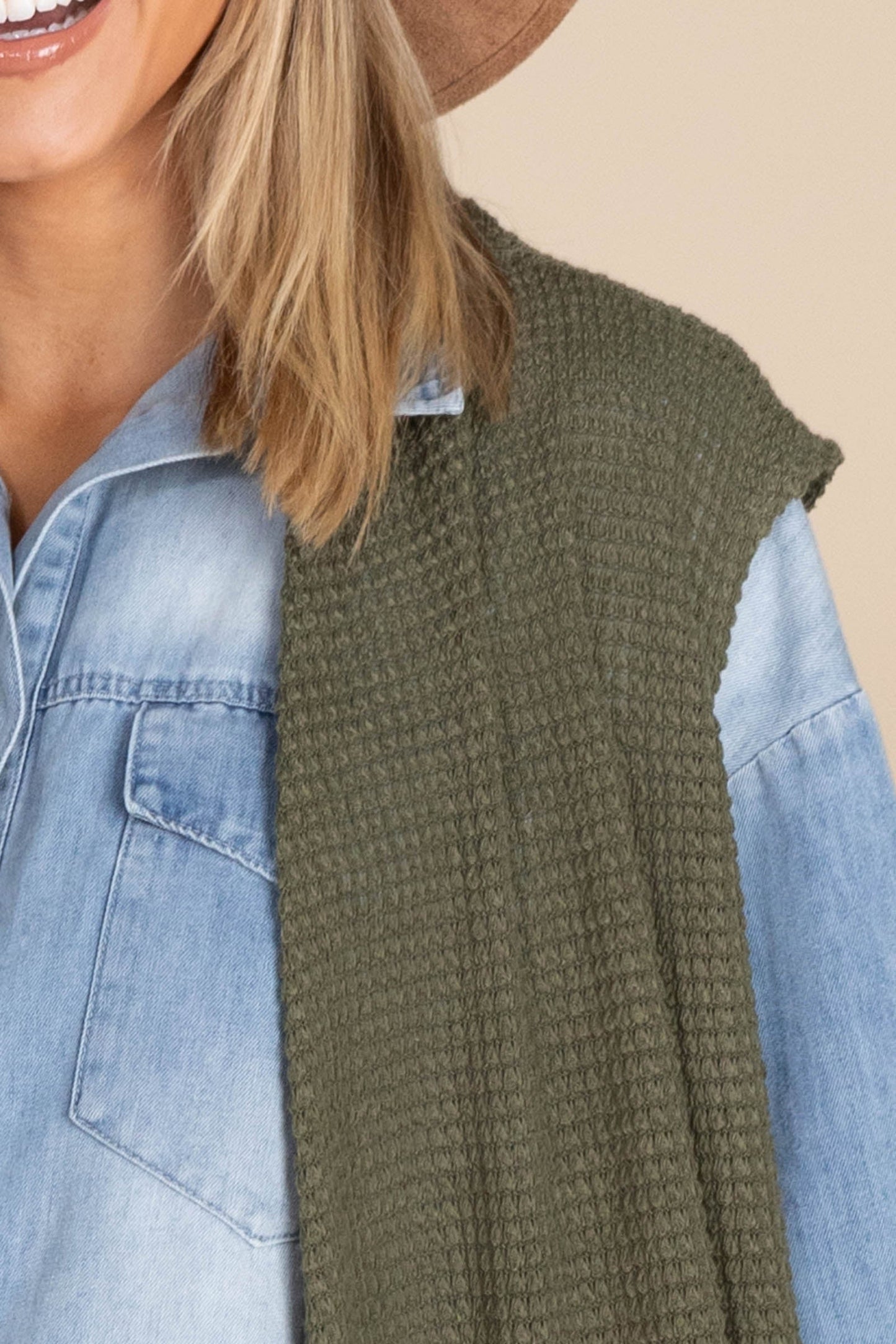Waffle Knit Vest Cardigans With Pockets