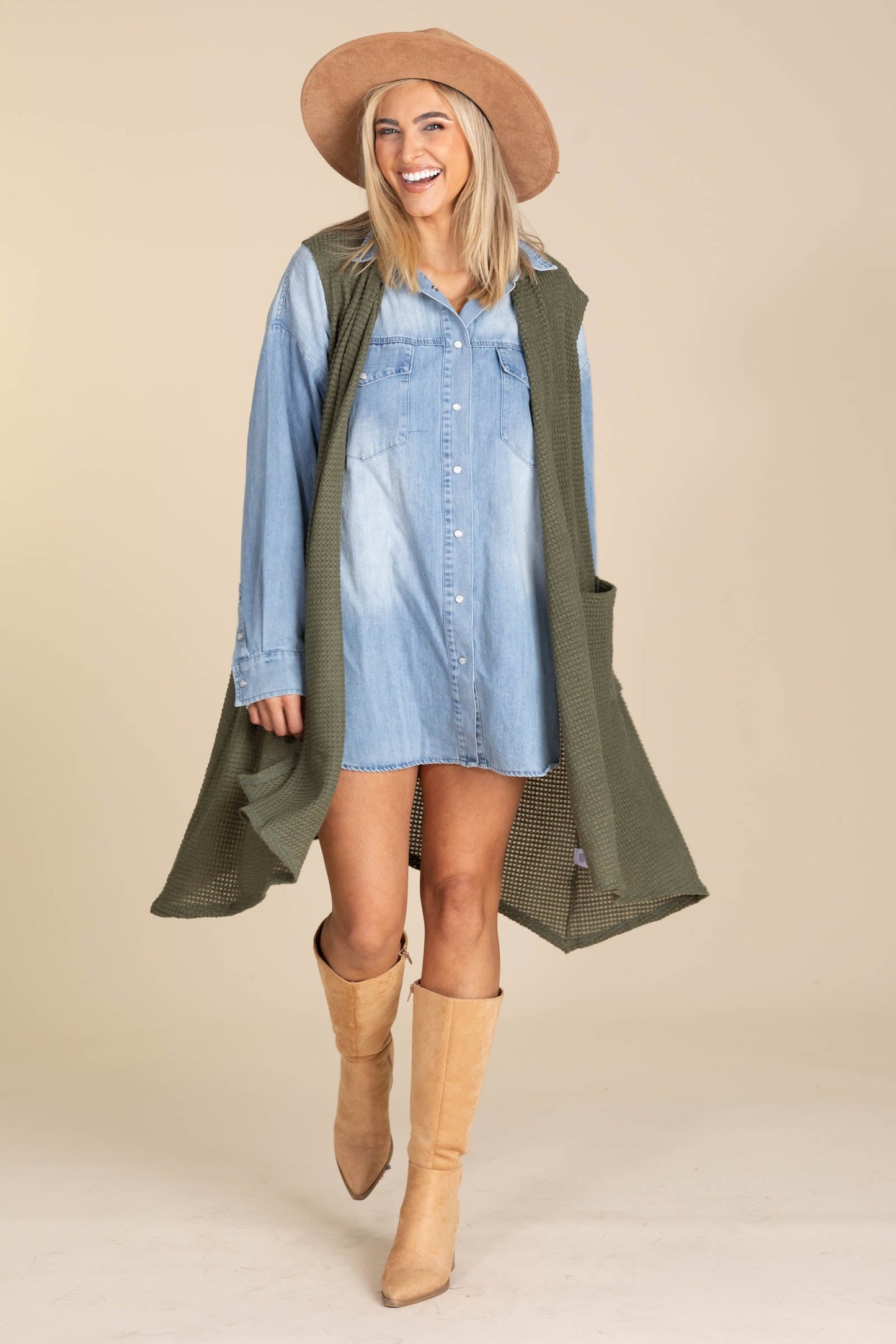 Waffle Knit Vest Cardigans With Pockets