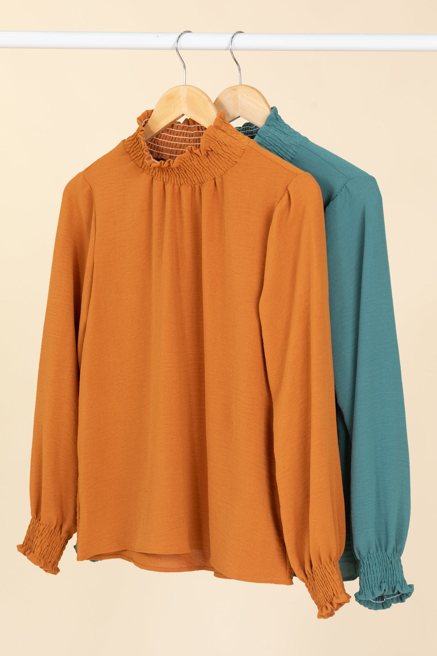 Solid Woven Tops With Smocked Details