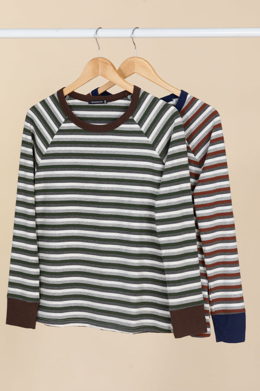 Multicolor Stripe Long Sleeve Knit Tops
