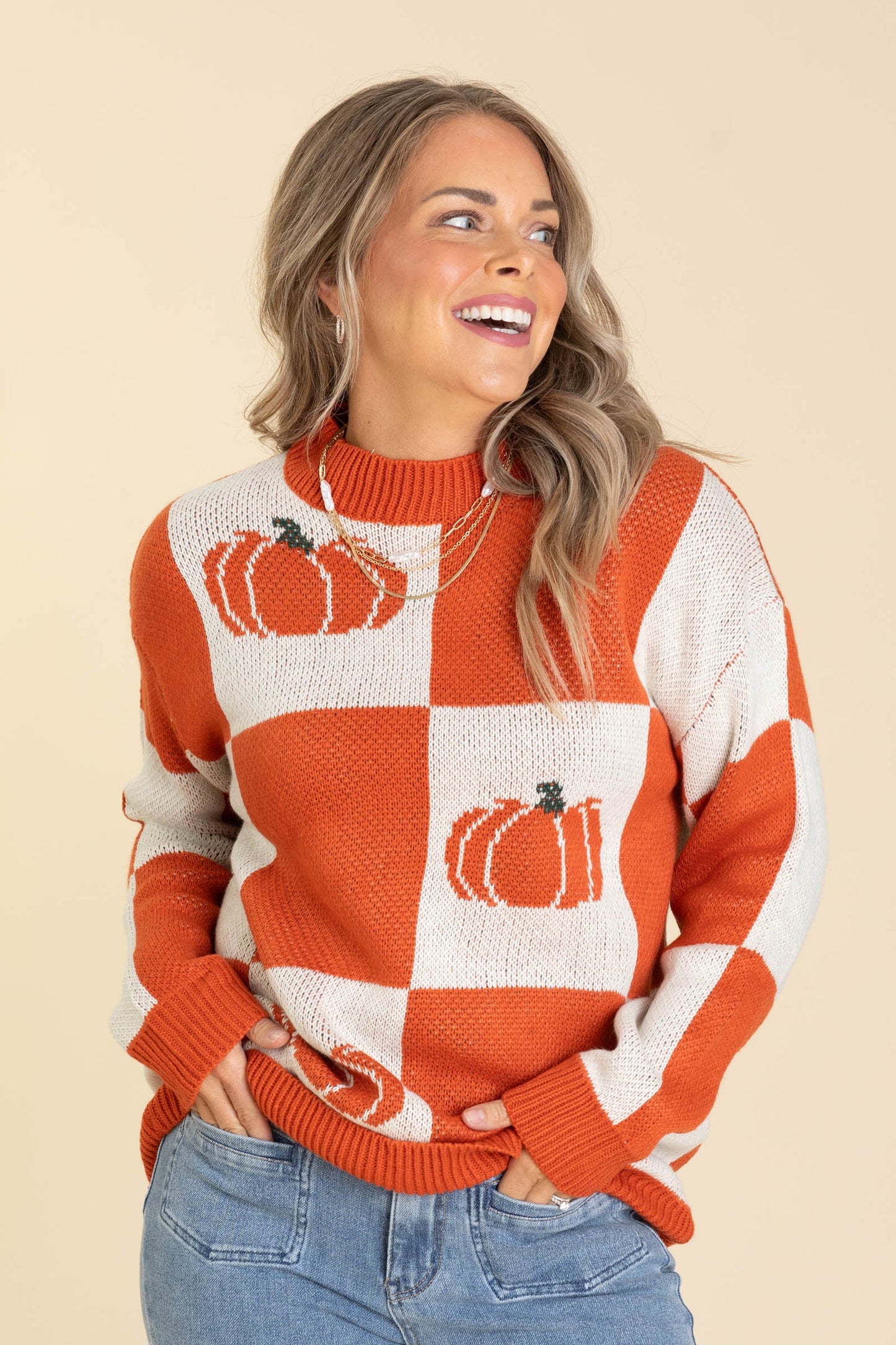 Dark Orange Checker Pumpkin Sweater