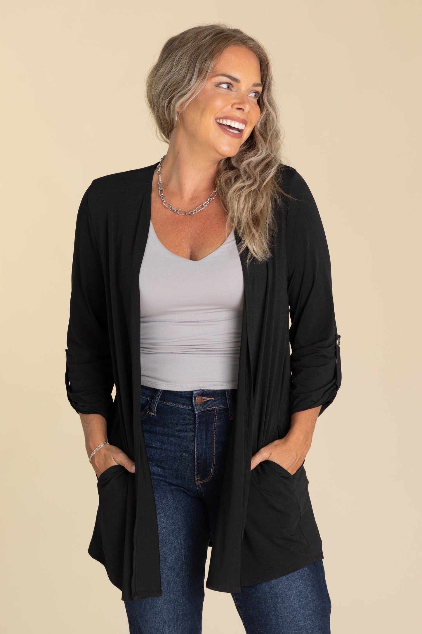 Lizzy Wrinkle Free 3/4 Sleeve Cardigans