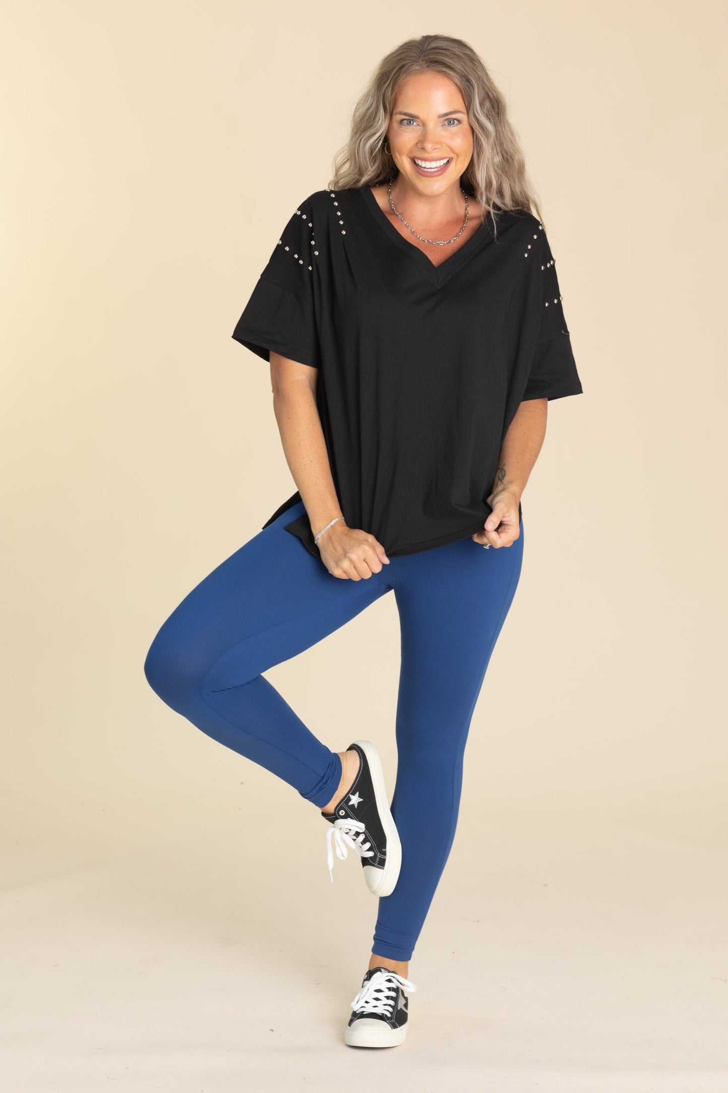 V-Neck Short Sleeve With Shoulder Detail Tops