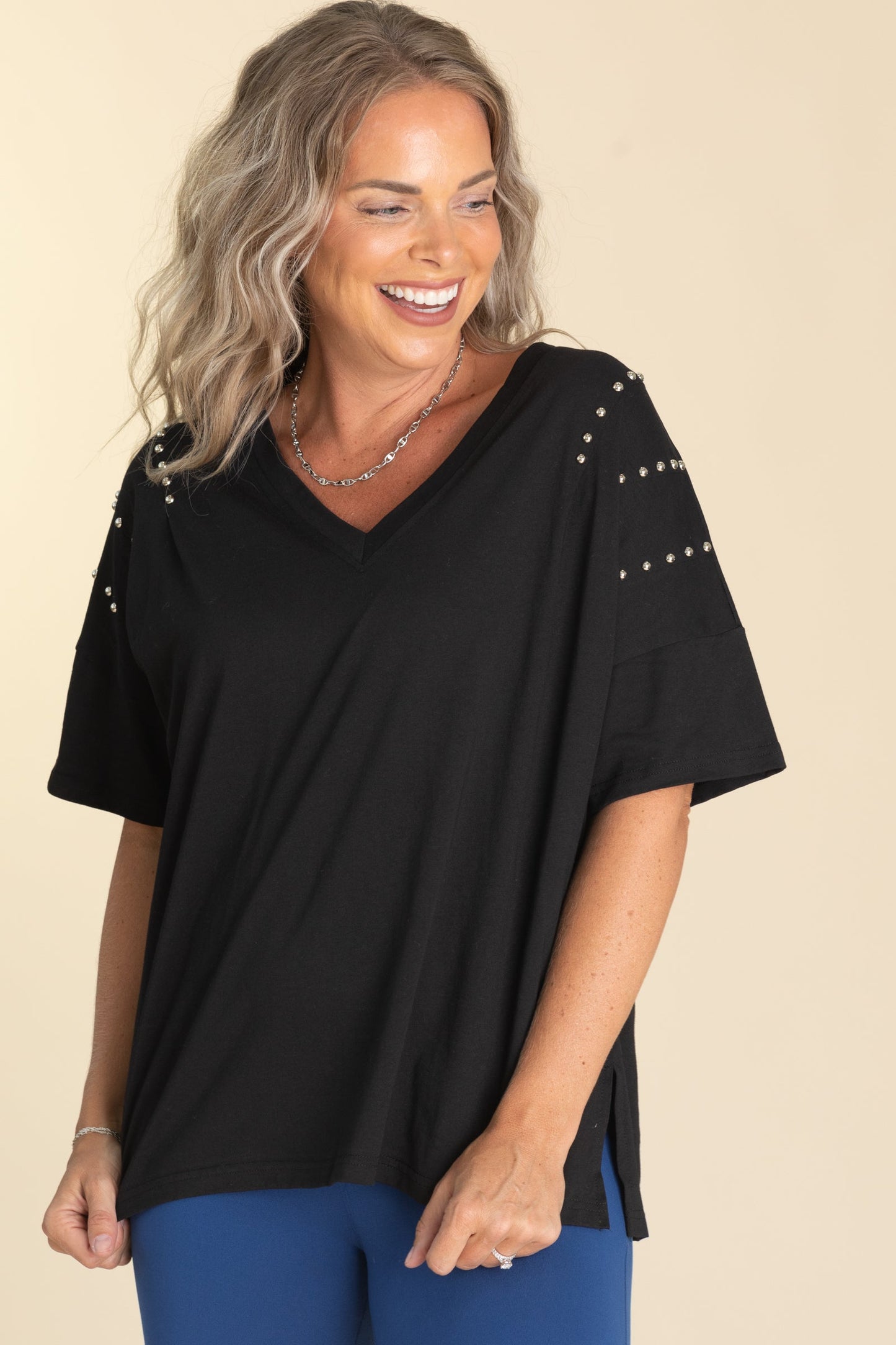 V-Neck Short Sleeve With Shoulder Detail Tops