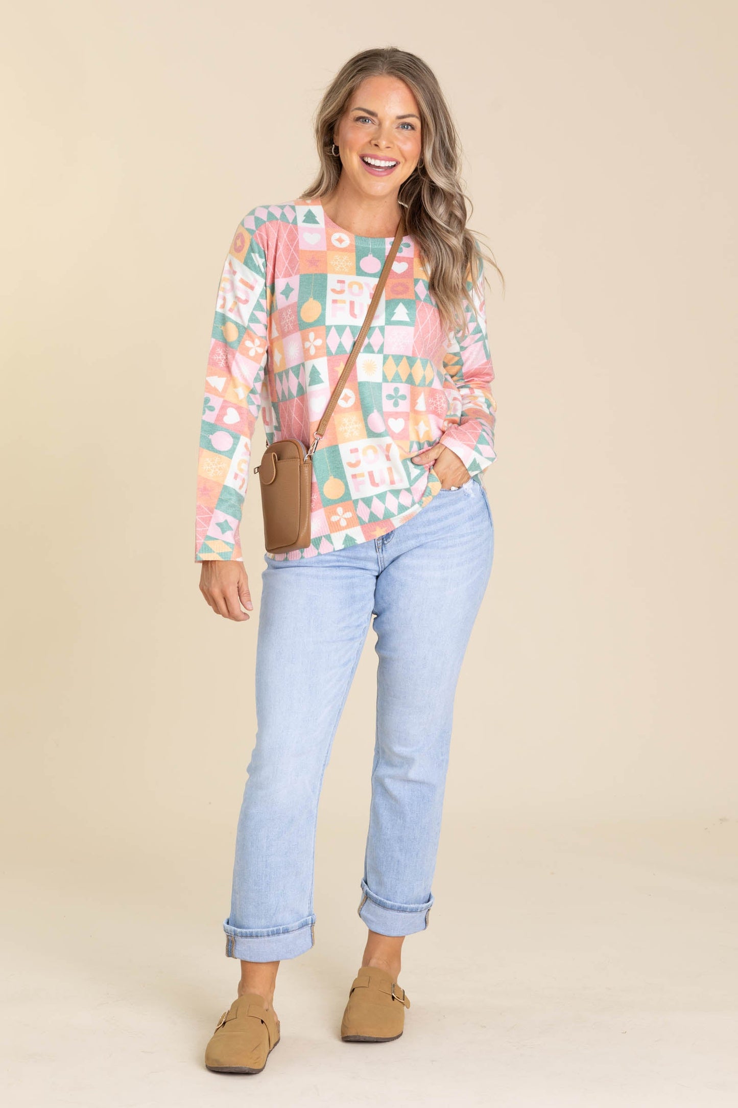 Joyful Multicolor Pattern Knit Sweater Top