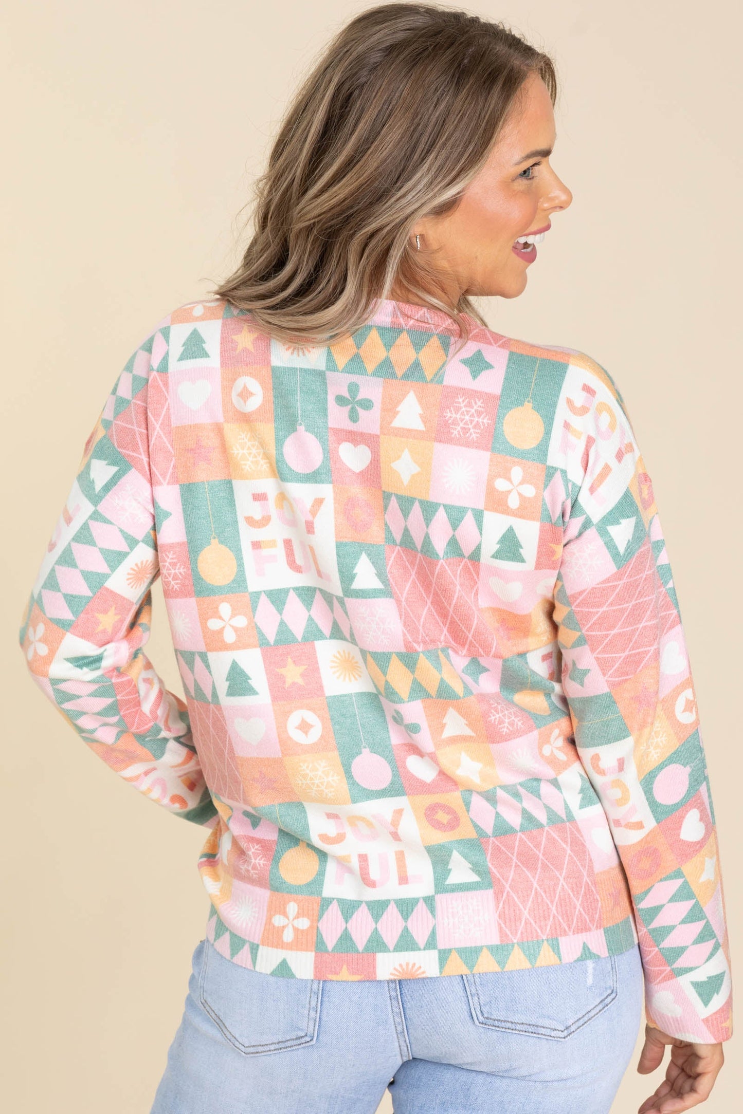 Joyful Multicolor Pattern Knit Sweater Top