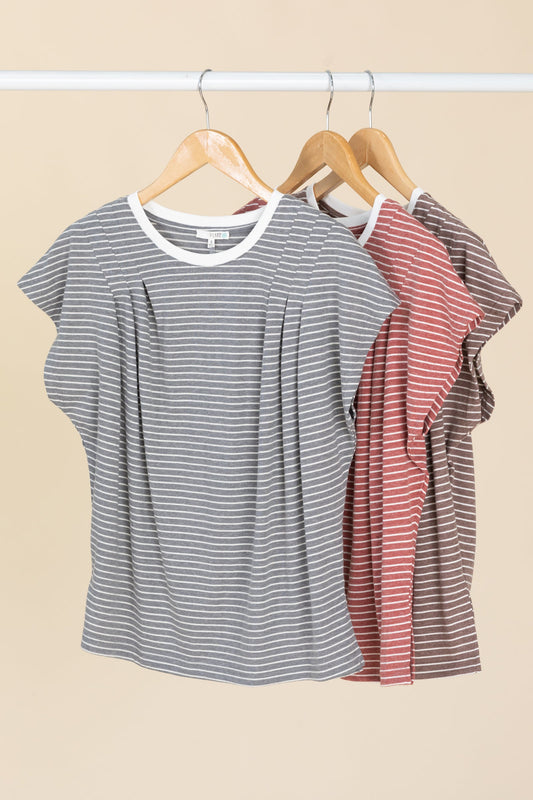 Stripe Casual Knit Tops With Shoulder Detail