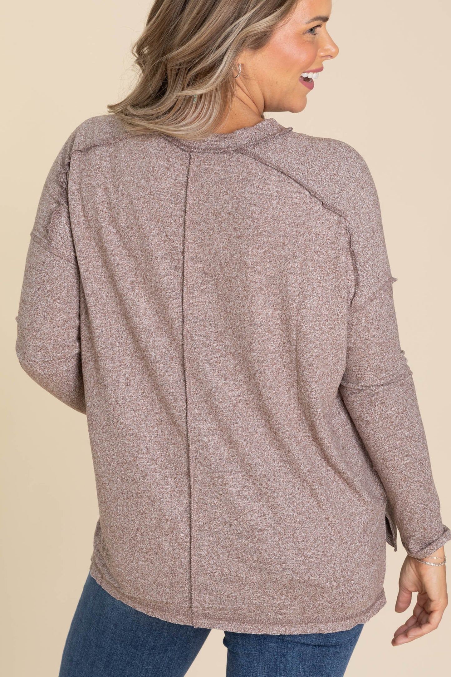 Soft Melange Hacci Exposed Seam Knit Tops