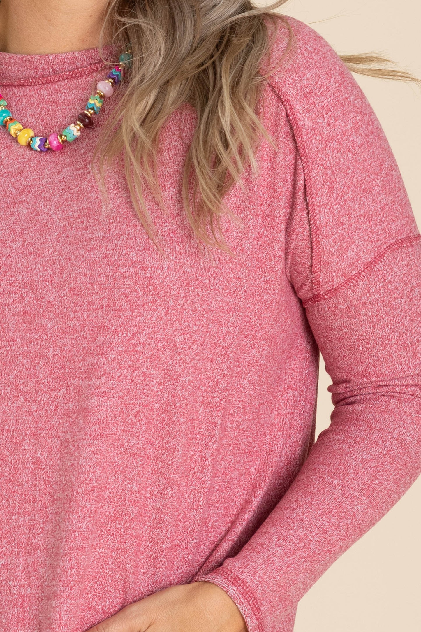 Soft Melange Hacci Exposed Seam Knit Tops