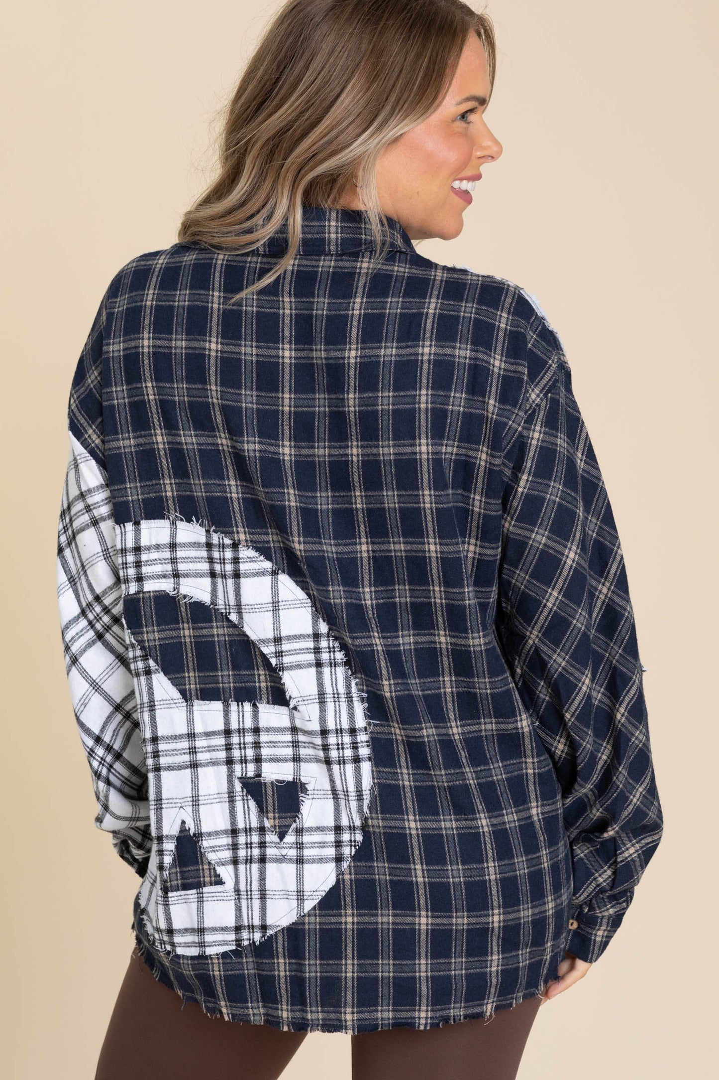 Navy And White Plaid Star Patch Button Up