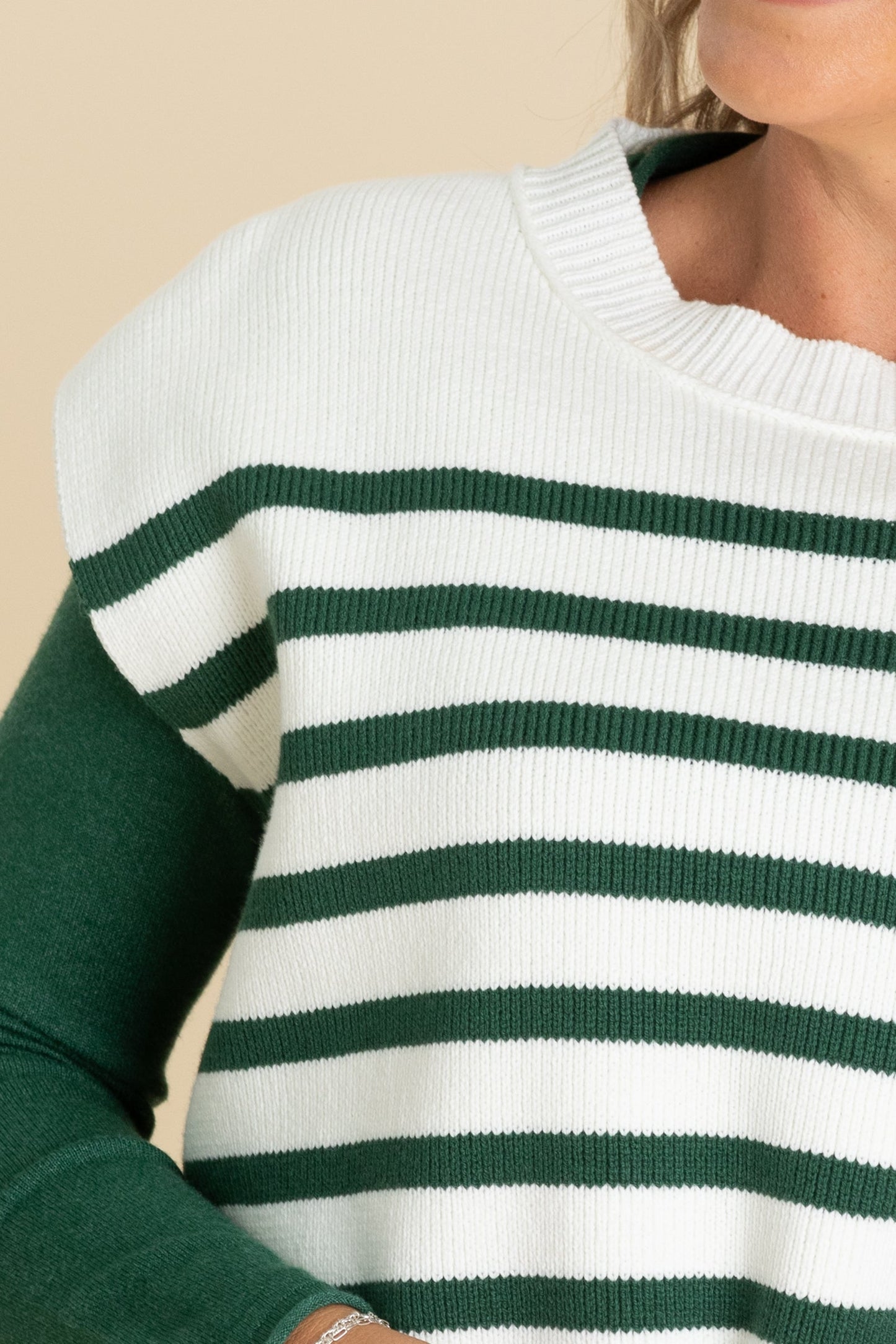 Oversized Crewneck Stripe Cap Sleeve Sweaters