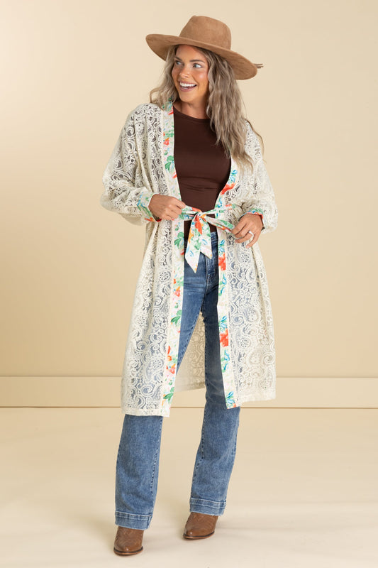 Lace Cardigans With Tie Waist Belt