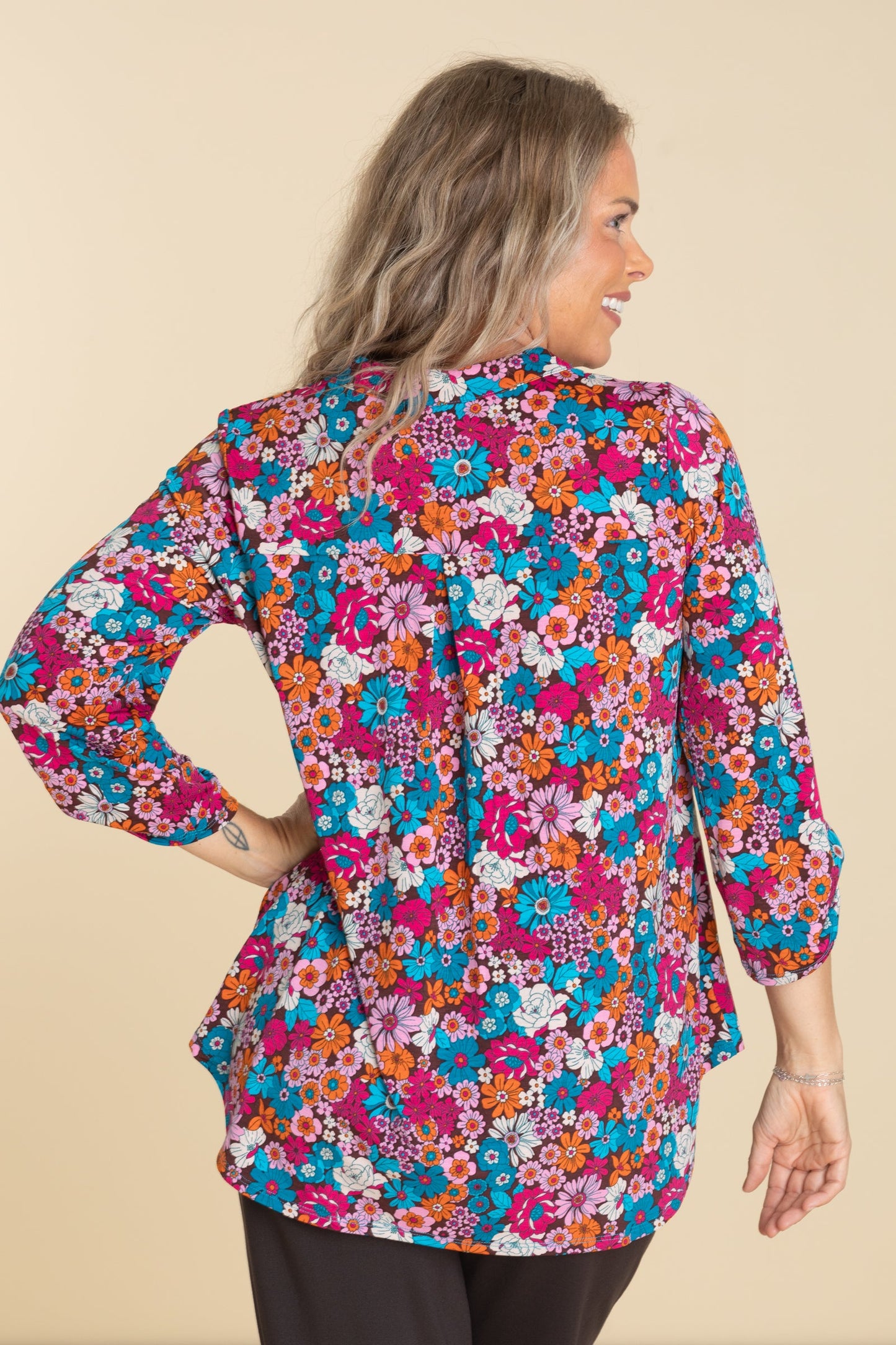 Brown Floral Lizzy Wrinkle Free Top
