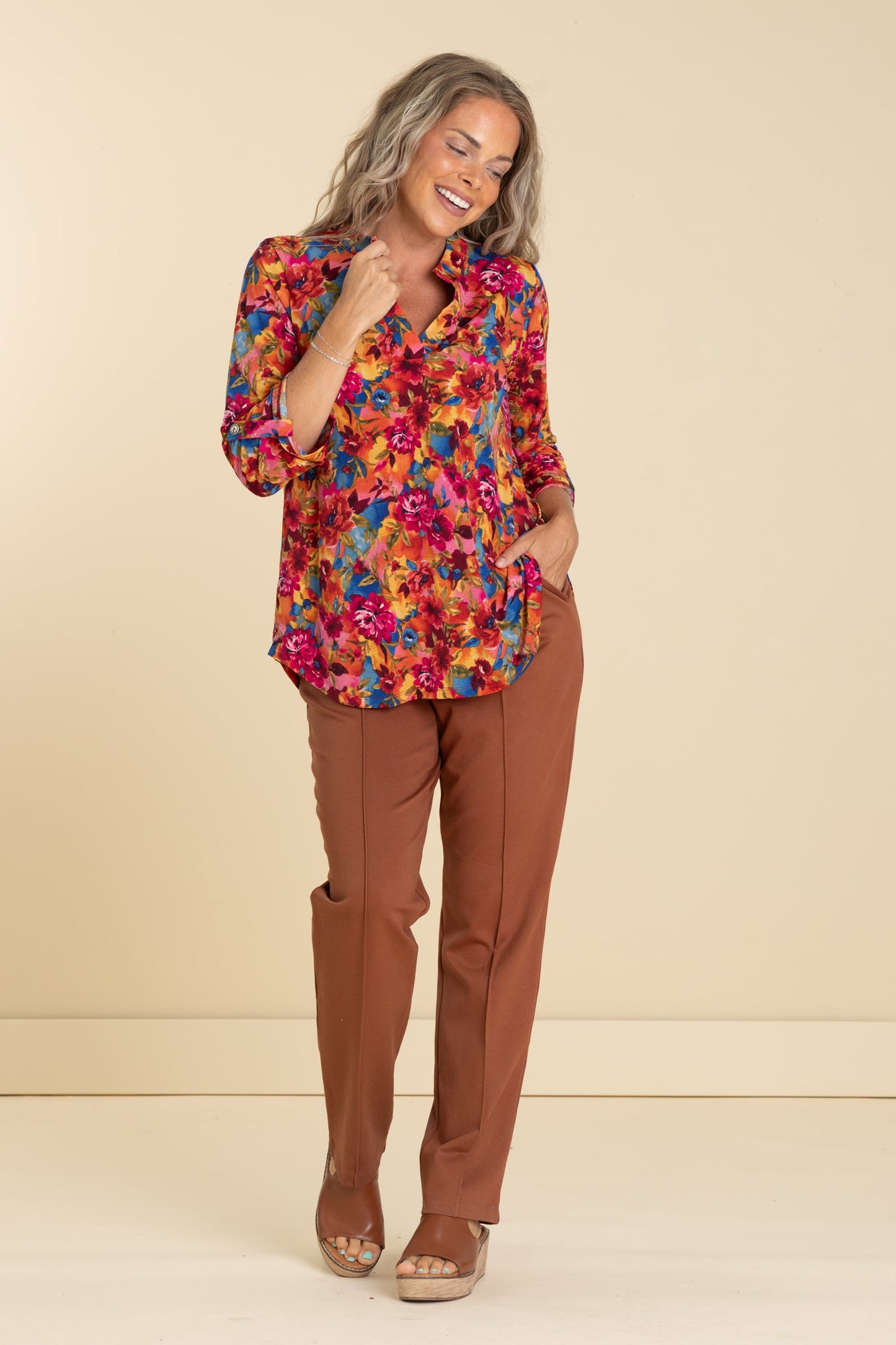 Berry Multicolor Print Lizzy Wrinkle Free Top