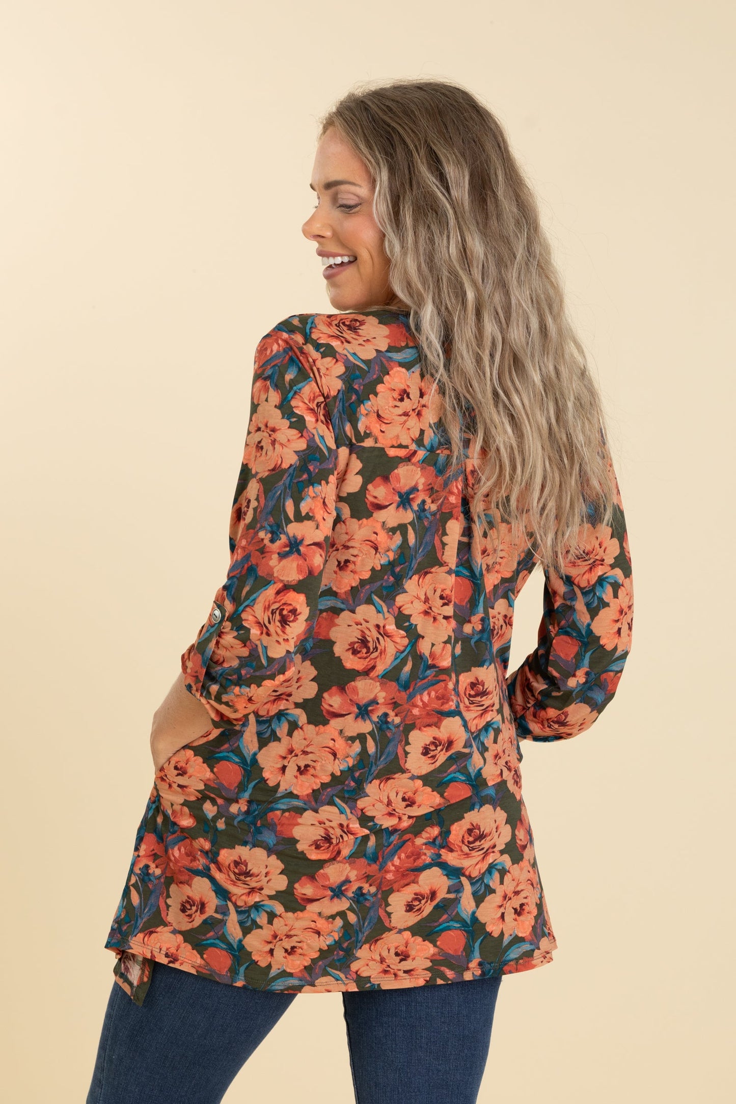 Big Floral Open Front Wrinkle Free Cardigan