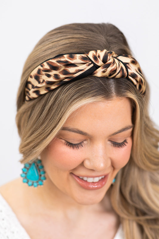 Tan Leopard Knot Headband