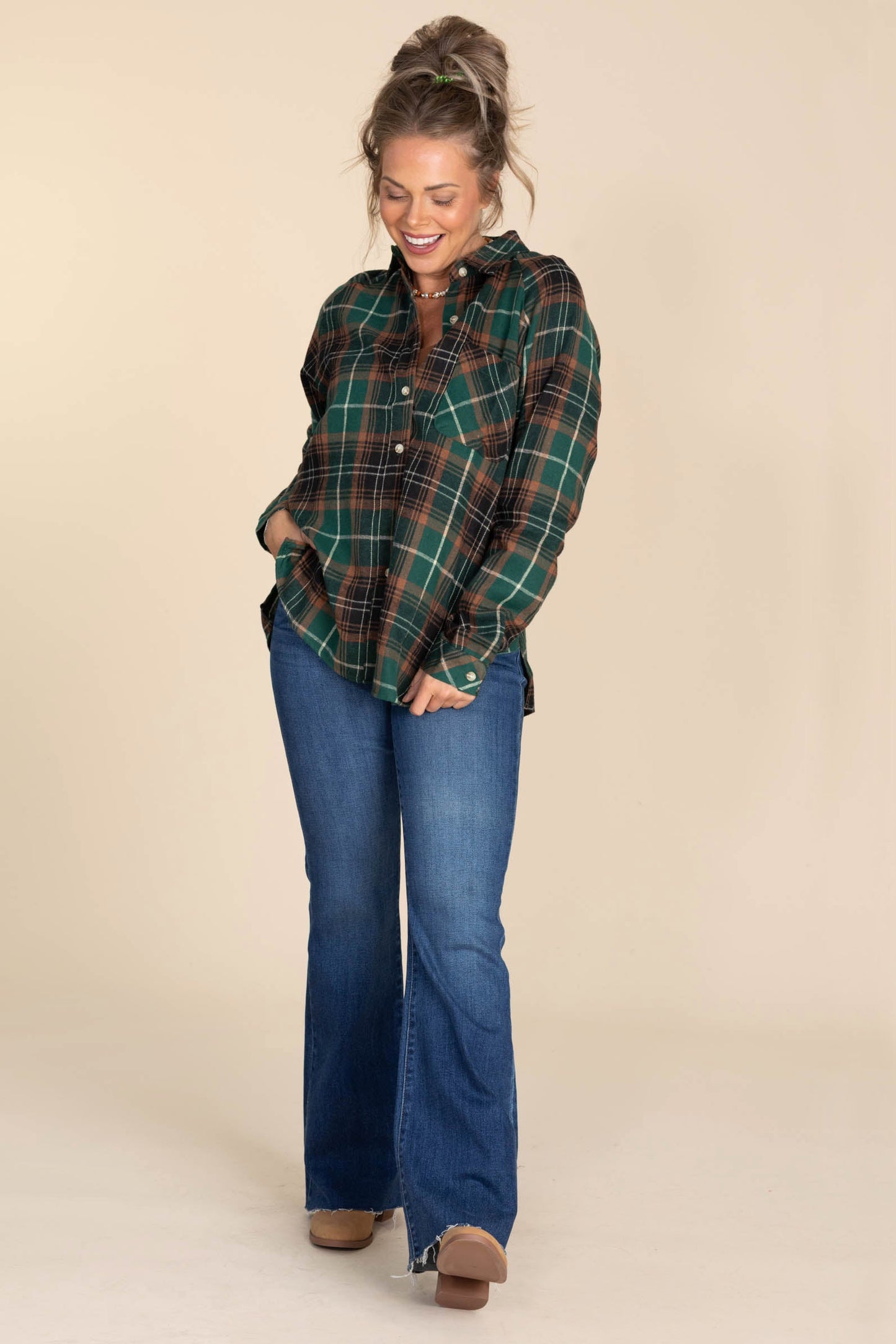 Cozy Relaxed Flannel Button Down Woven Tops