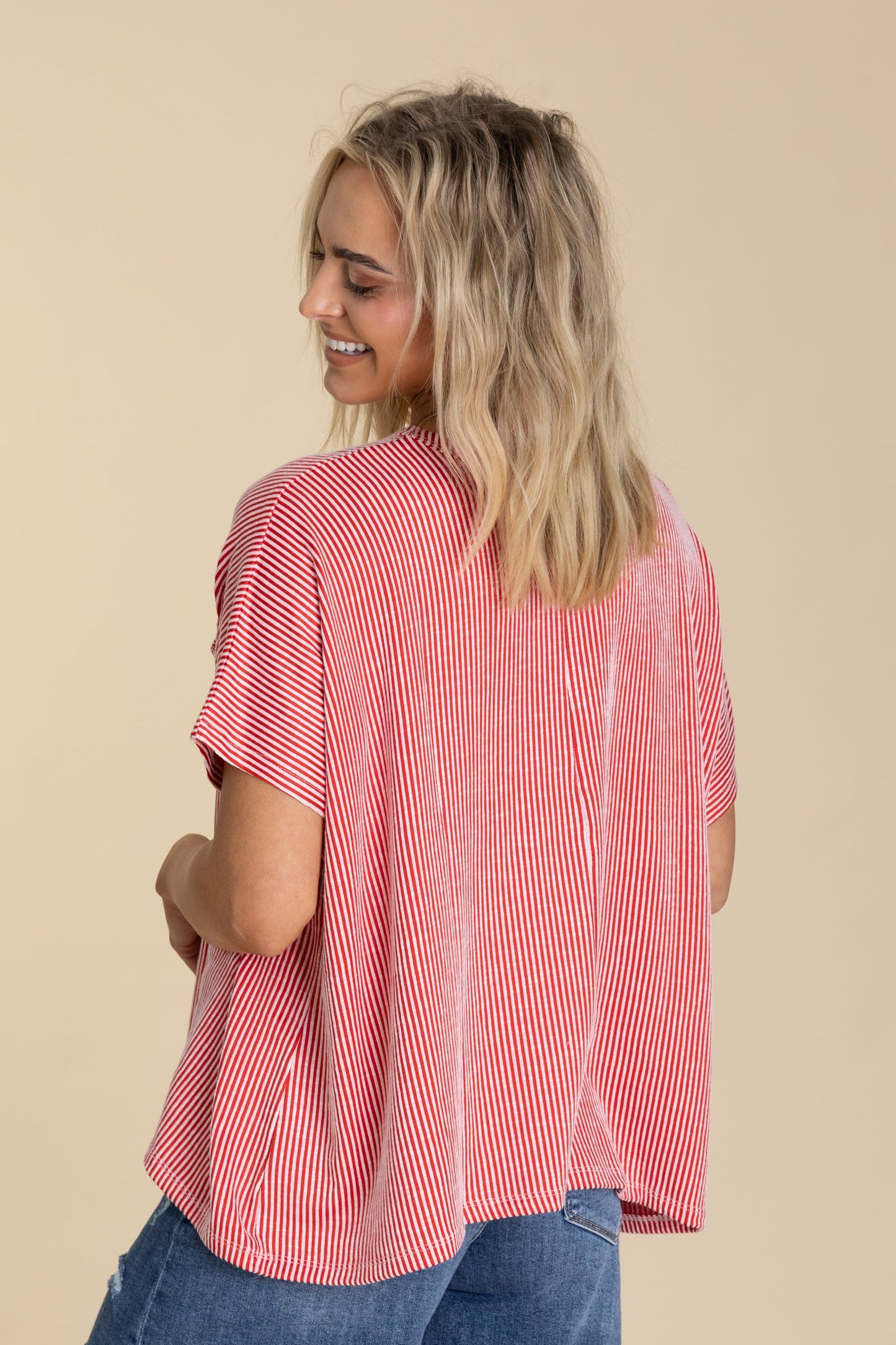 Ribbed Front Pocket Short Sleeve Knit Tops