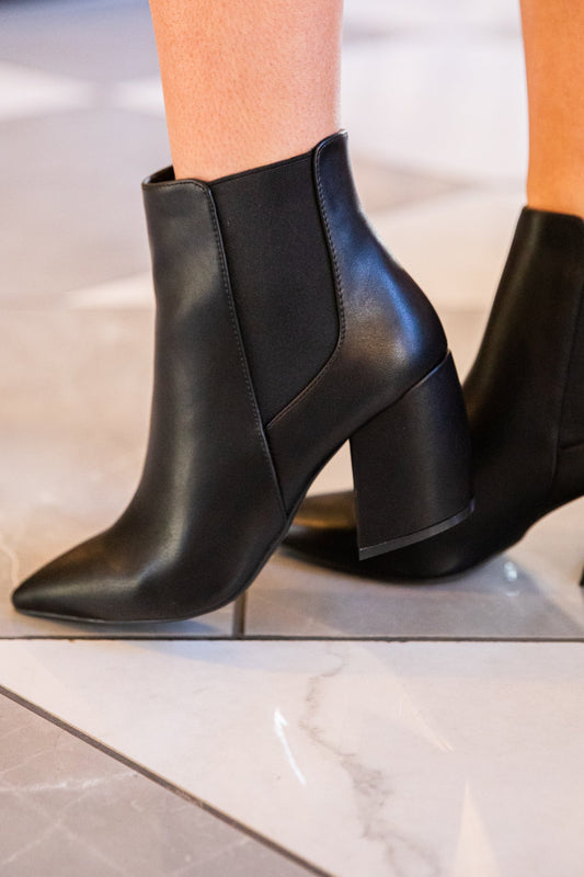 Black Faux Leather Point Toe Booties