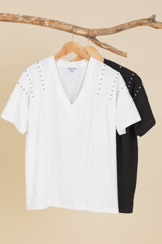 V-Neck Short Sleeve With Shoulder Detail Tops