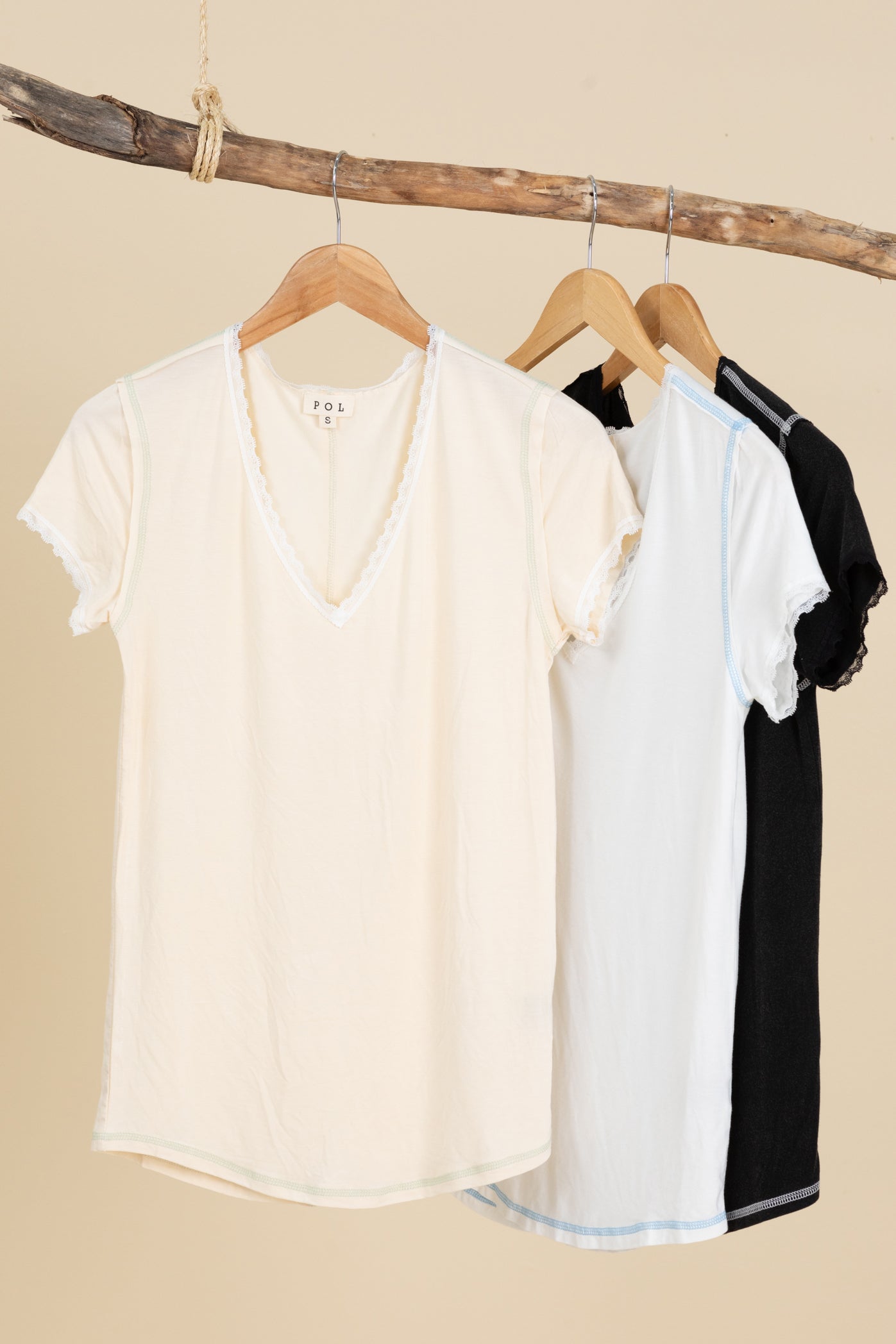 V-Neck Lace Trim Knit Tops