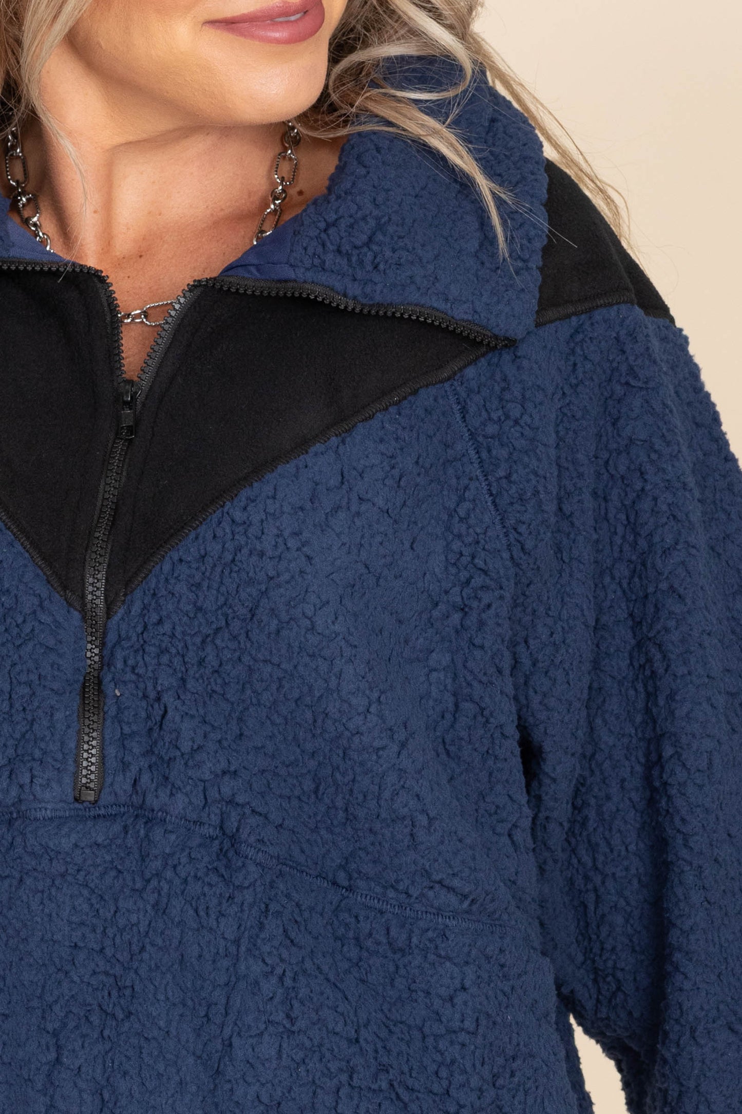 Navy And Black Sherpa Quarter Zip