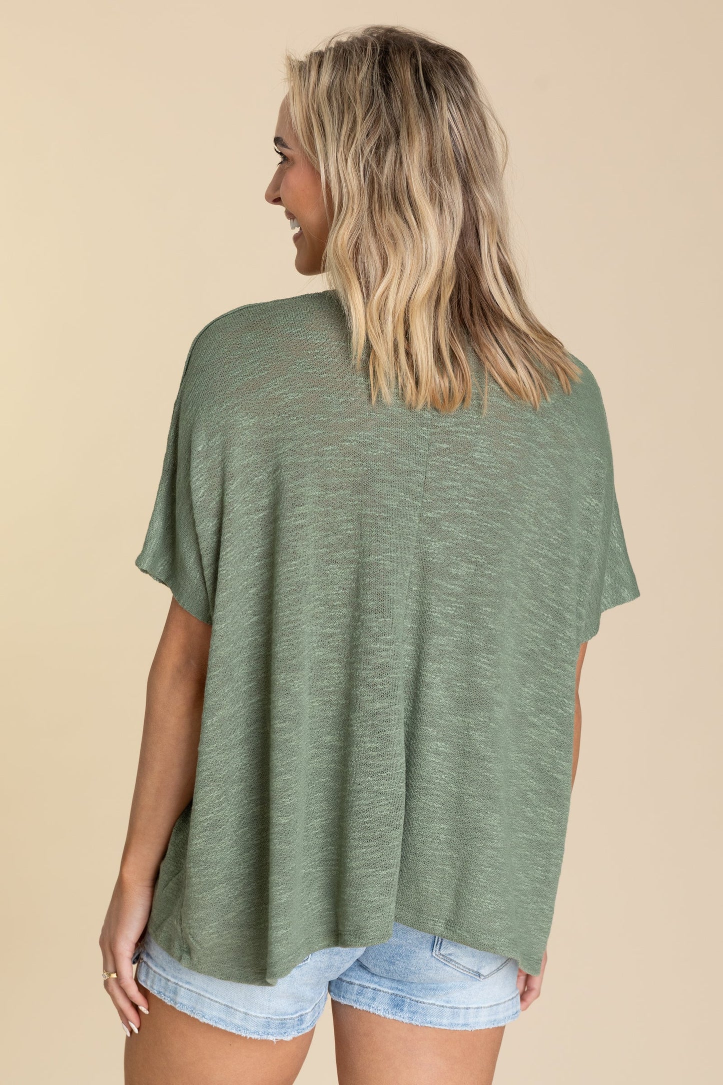 Oversized Slub Hacci Knit Top With Pocket