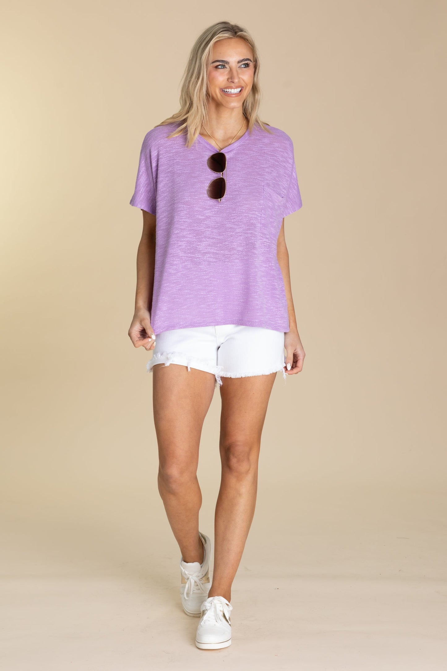 Oversized Slub Hacci Knit Top With Pocket