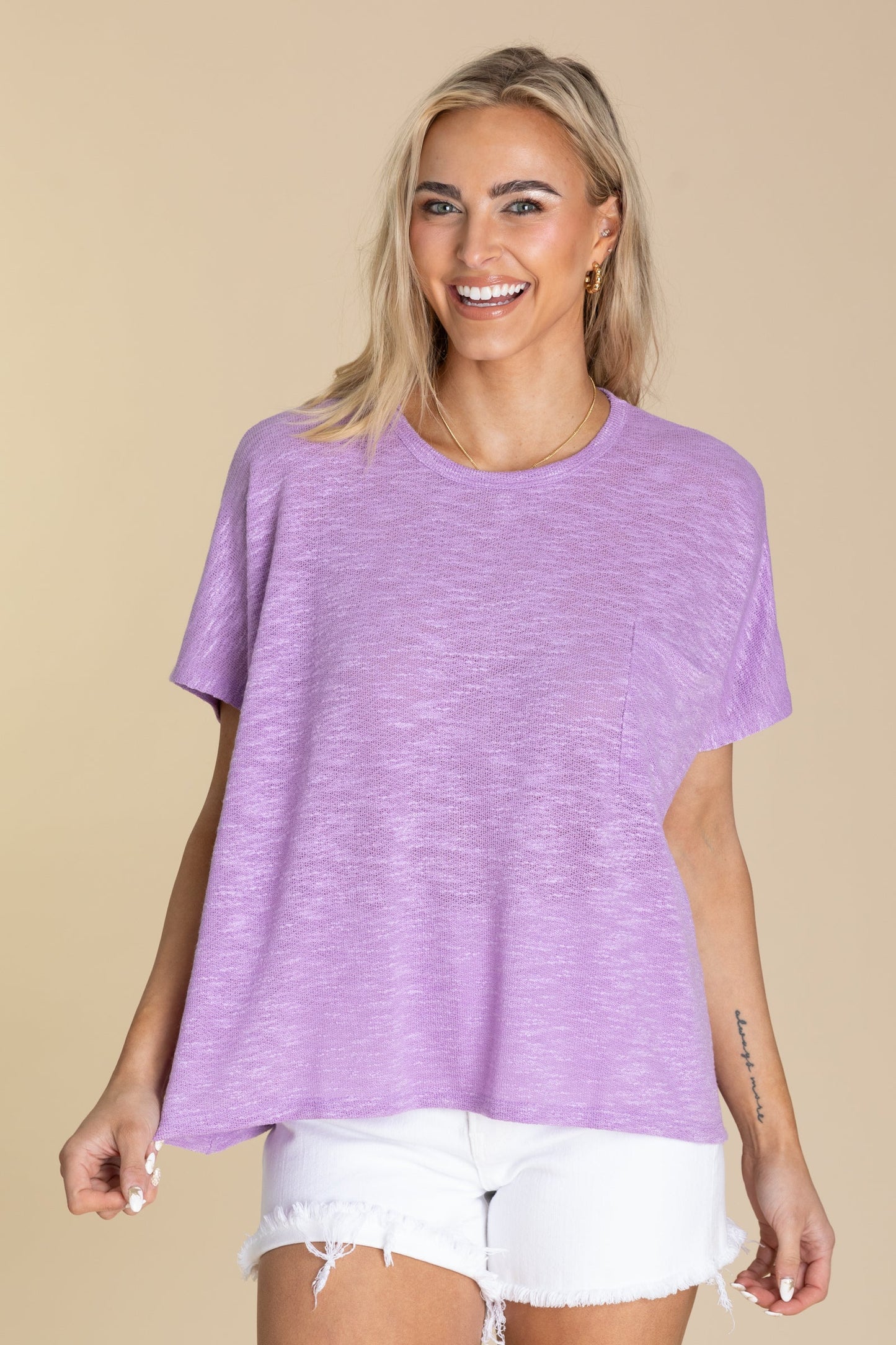 Oversized Slub Hacci Knit Top With Pocket