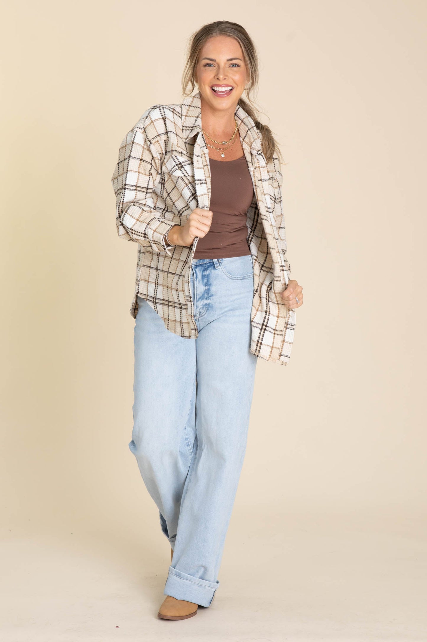 Beige Mix Flannel Shacket