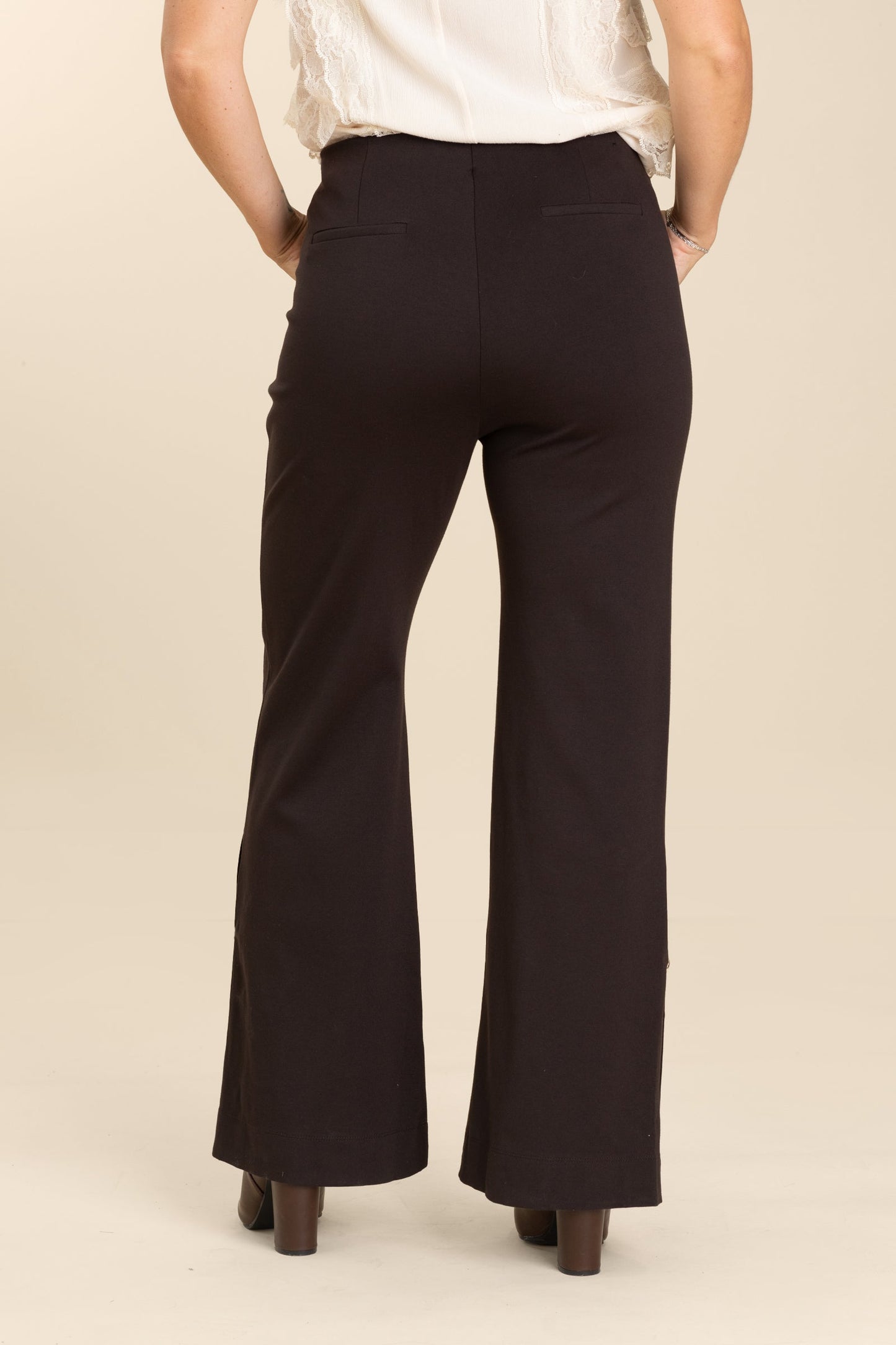 Straight Leg Pants With Gold Buttons Detail