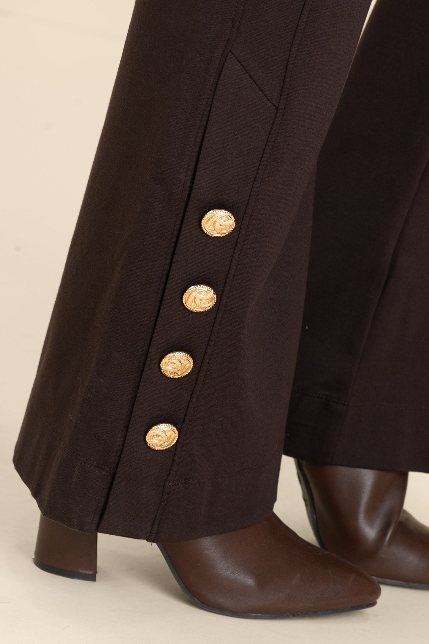 Straight Leg Pants With Gold Buttons Detail