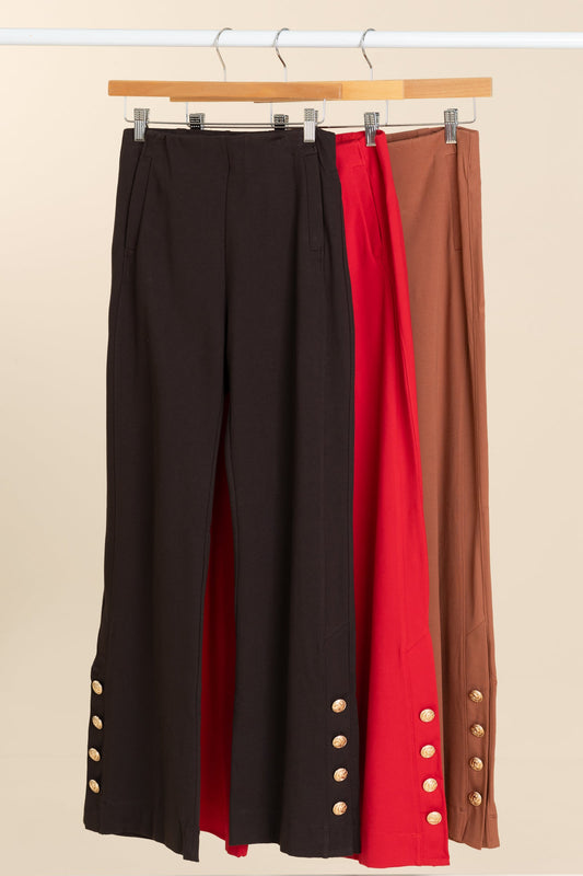Straight Leg Pants With Gold Buttons Detail