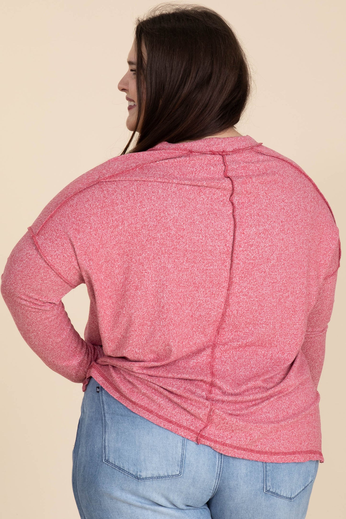 Soft Melange Hacci Exposed Seam Knit Tops