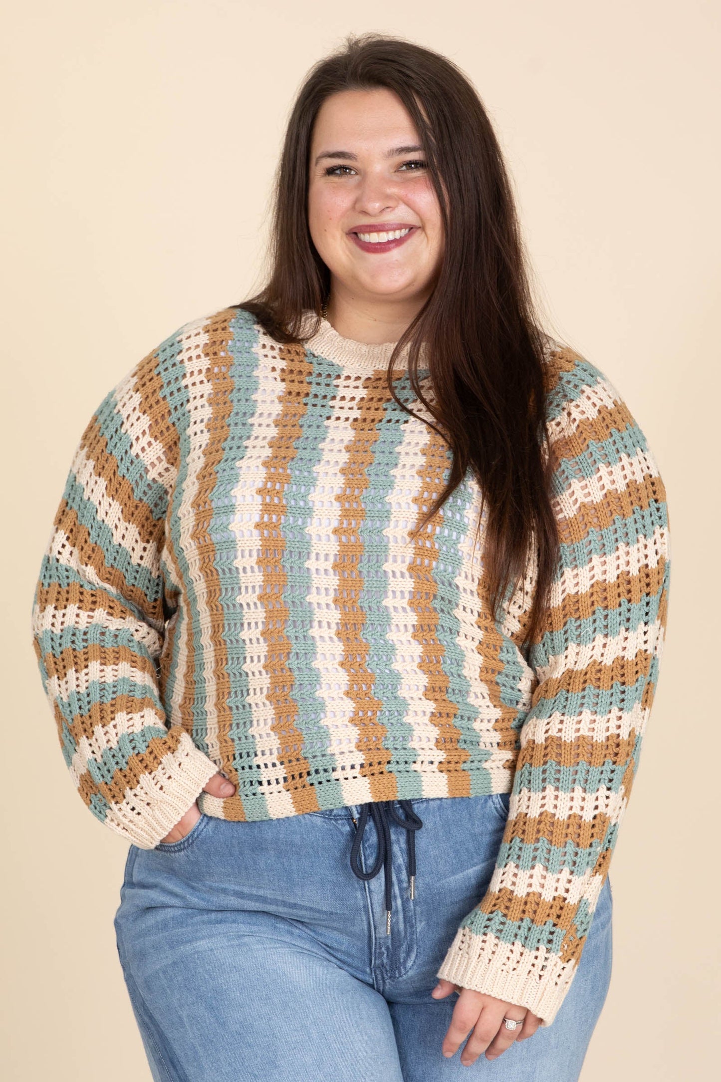Camel And Pine Vertical Stripe Dolman Sweater