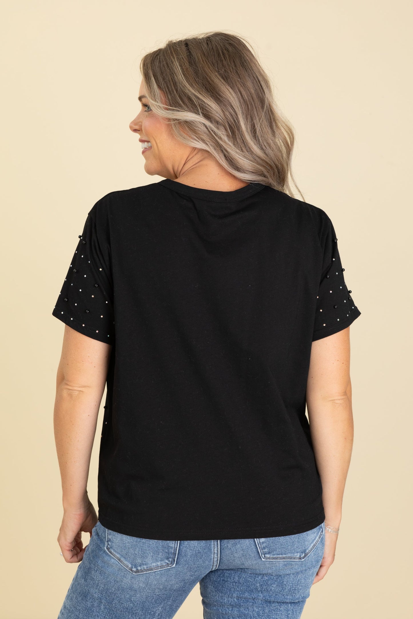 Black With Pearls Knit Tee