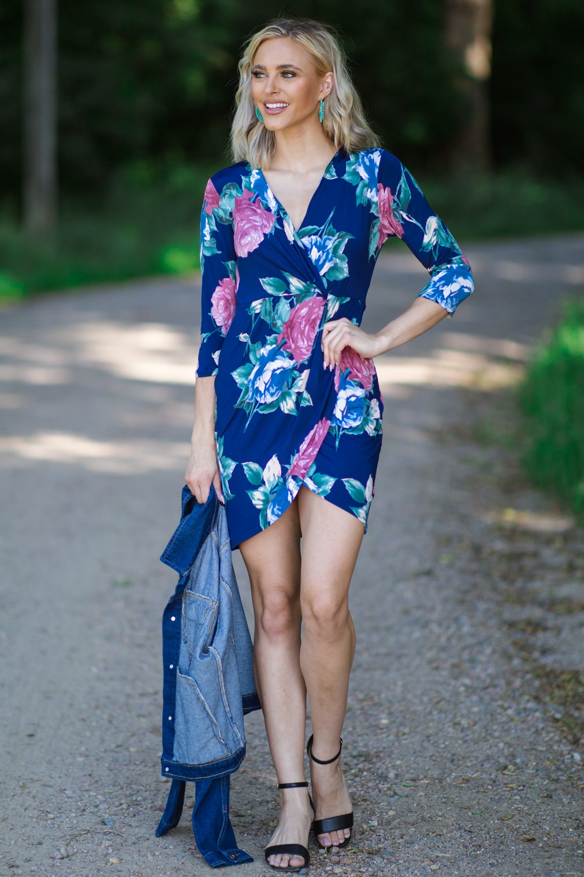 Navy and Dusty Rose Floral Print Dress