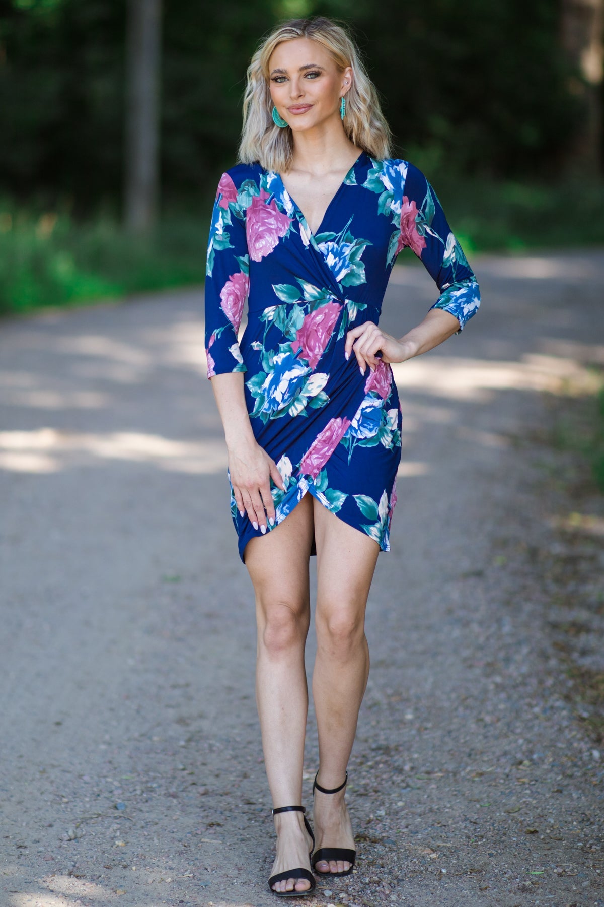Navy and Dusty Rose Floral Print Dress